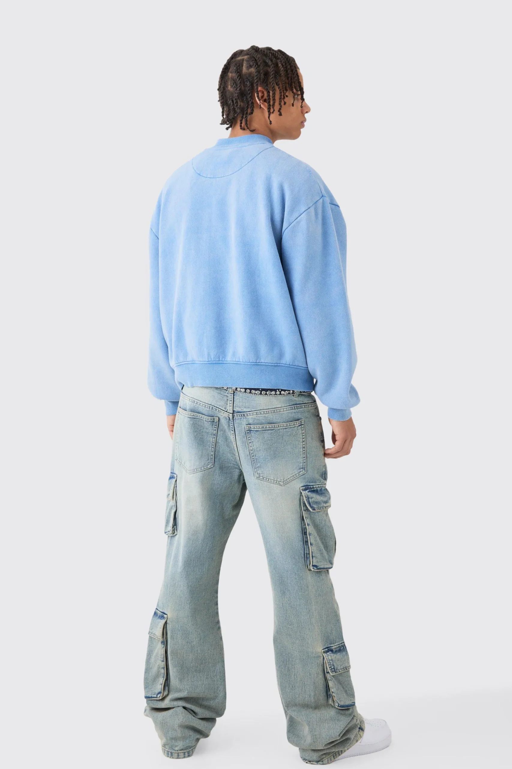 Oversized Boxy Acid Wash Star Applique Jersey Bomber Jacket | BoohooMAN UK