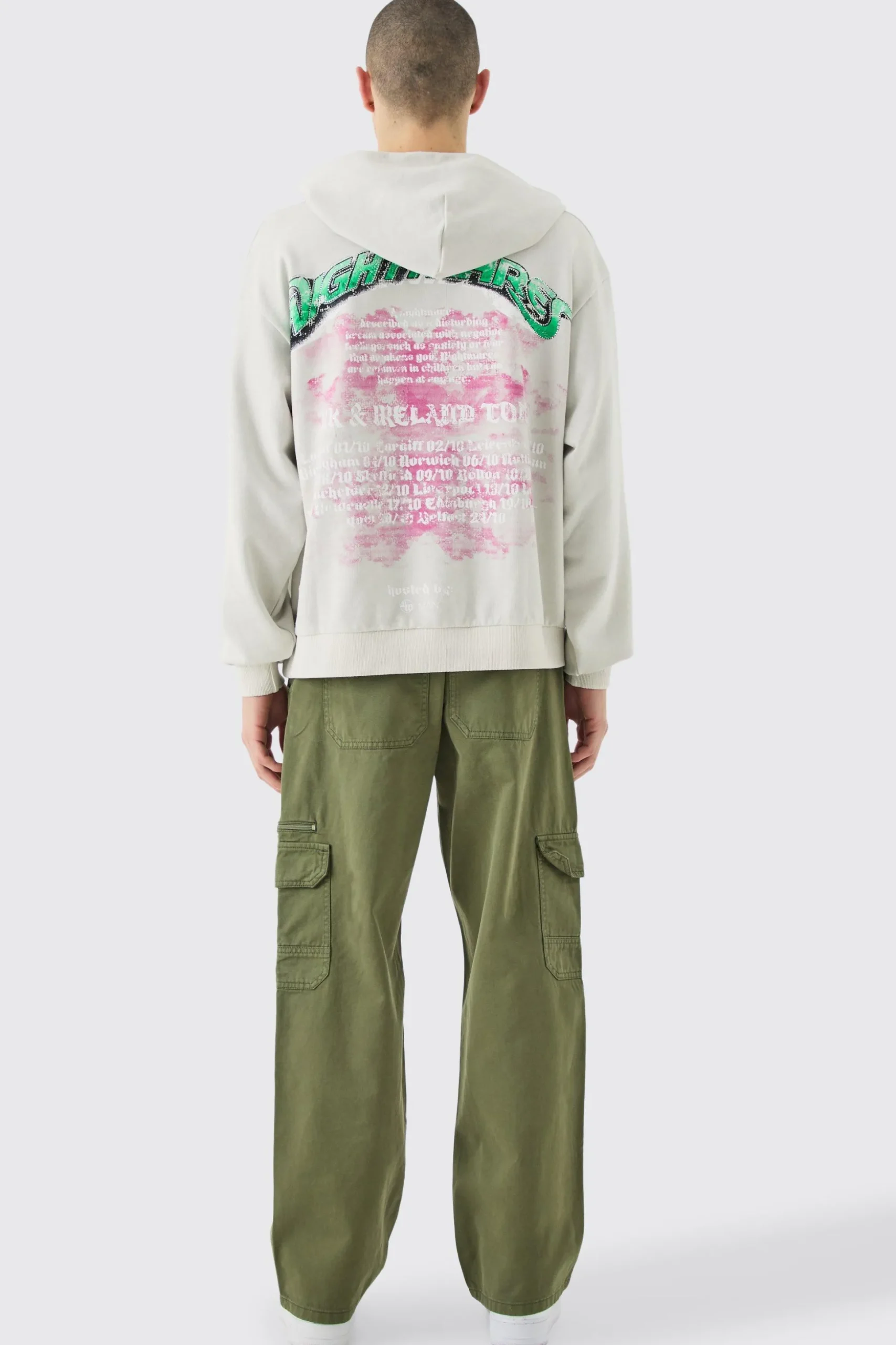 Oversized Boxy Acid Wash Rhinestone Loopback Hoodie | BoohooMAN UK