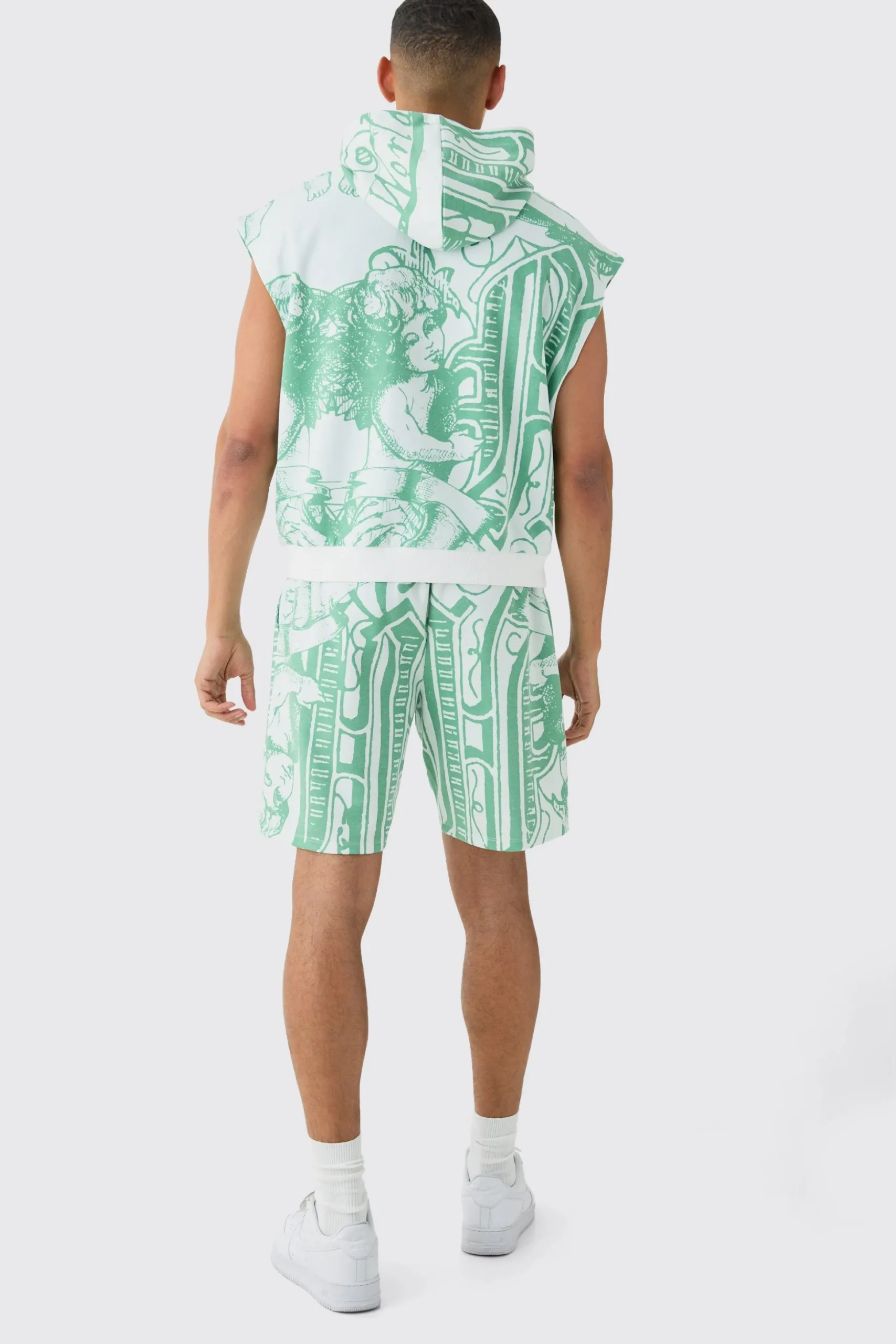 Oversized Boxy All Over Printed Interlock Hoodie | BoohooMAN UK