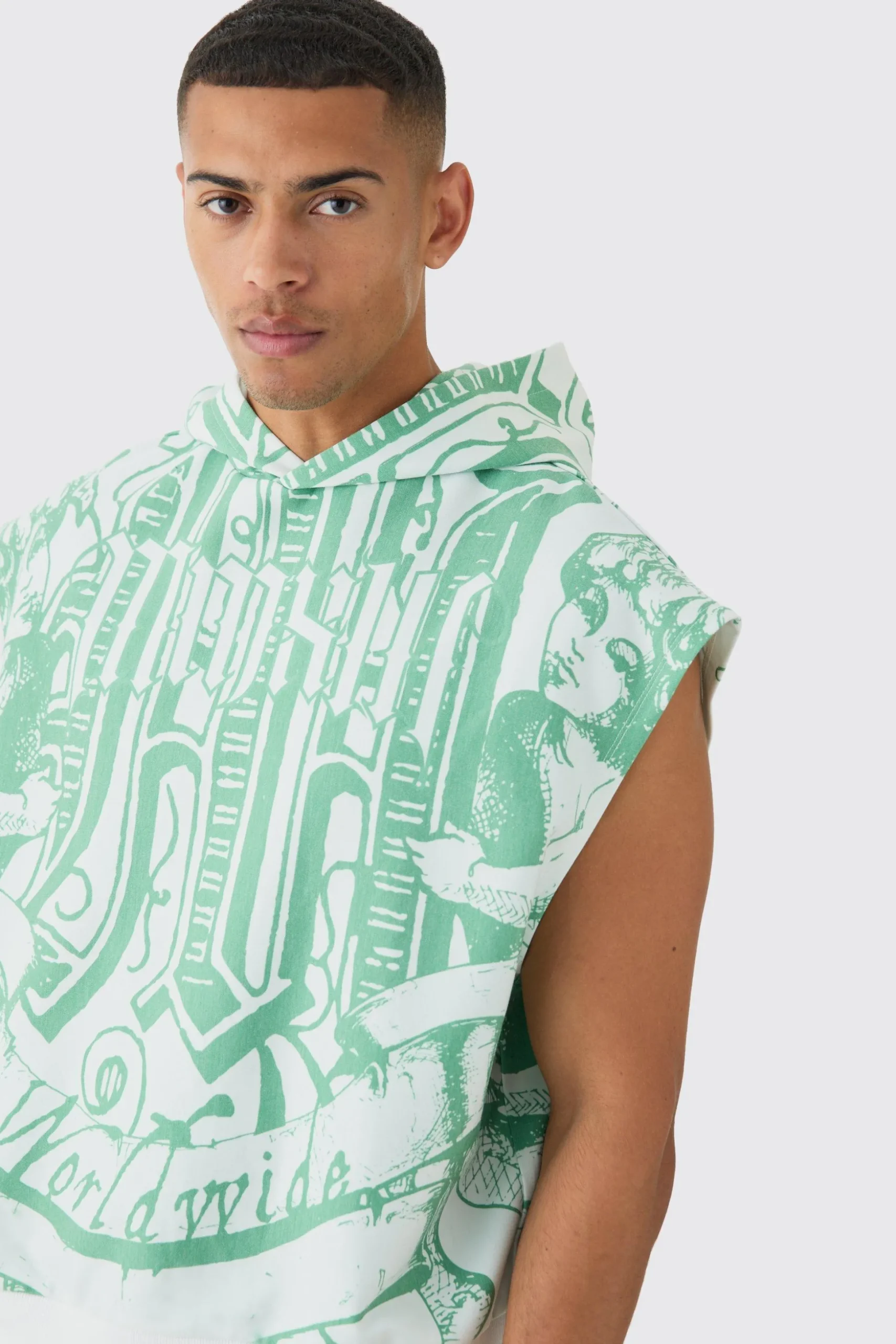 Oversized Boxy All Over Printed Interlock Hoodie | BoohooMAN UK