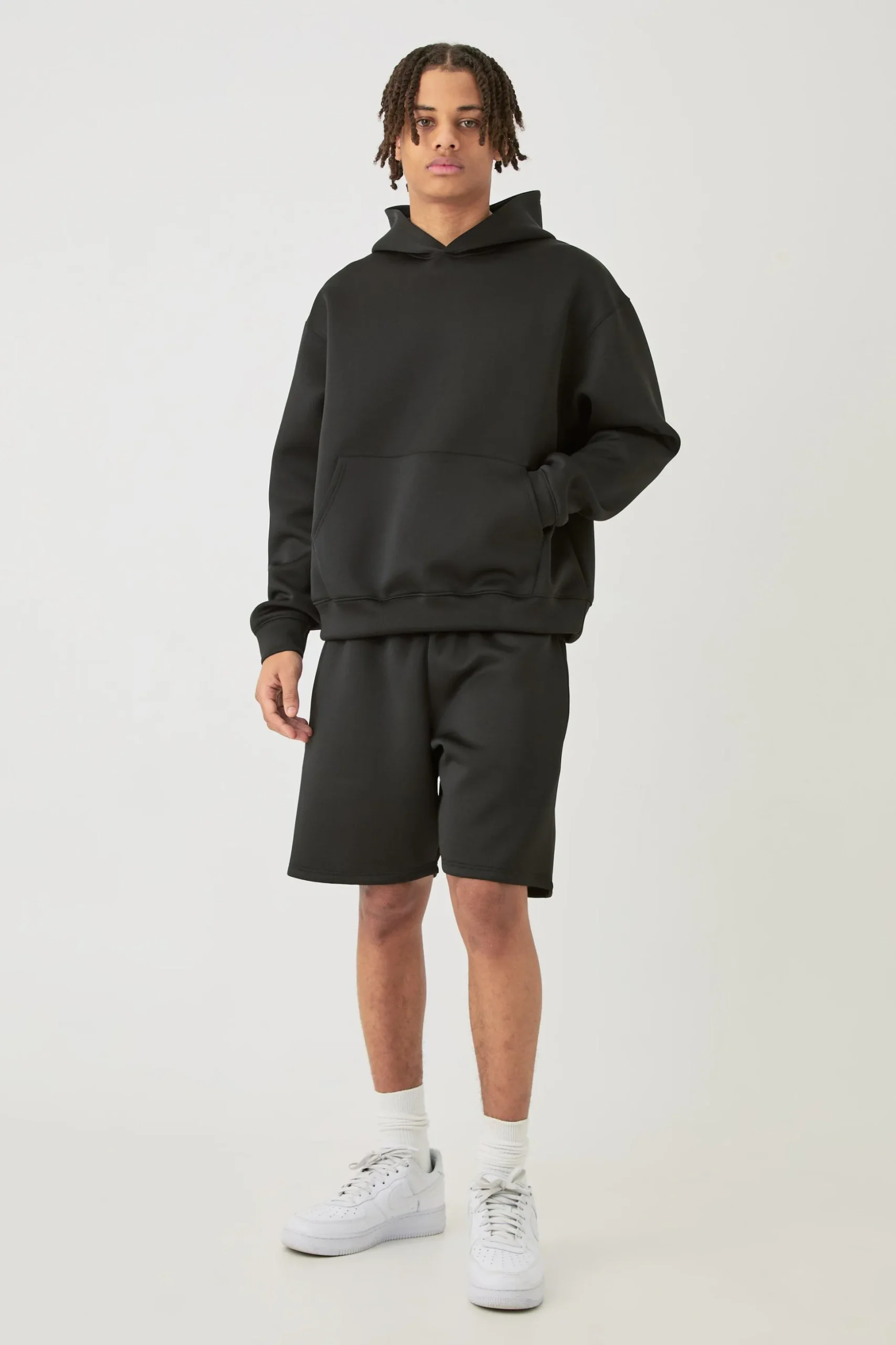 Oversized Boxy Bonded Scuba Hooded Short Tracksuit | BoohooMAN UK