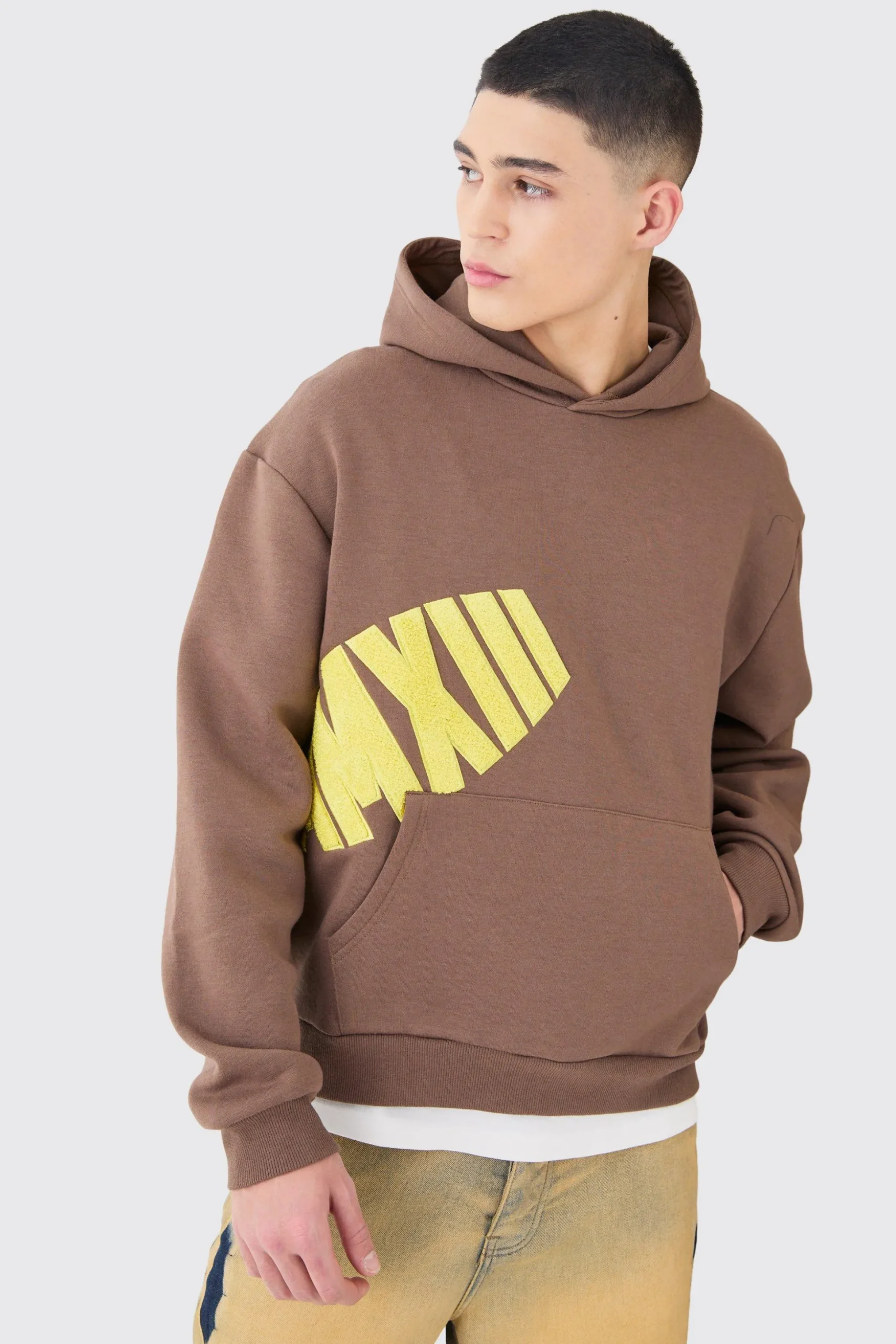 Oversized Boxy Borg Applique Hoodie | BoohooMAN UK