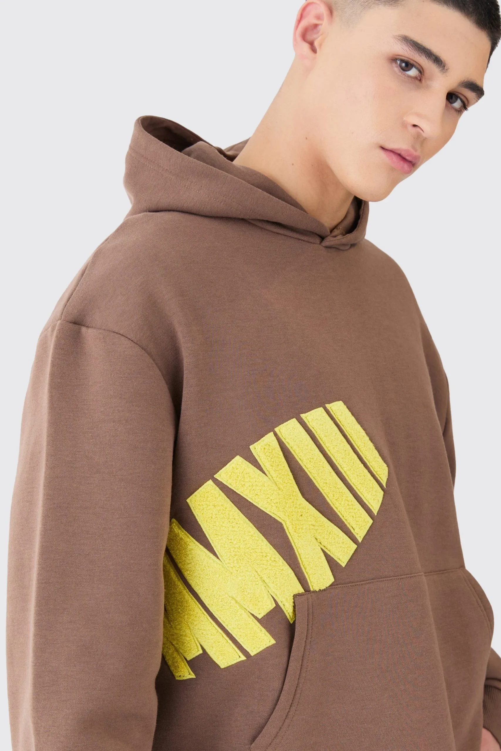 Oversized Boxy Borg Applique Hoodie | BoohooMAN UK