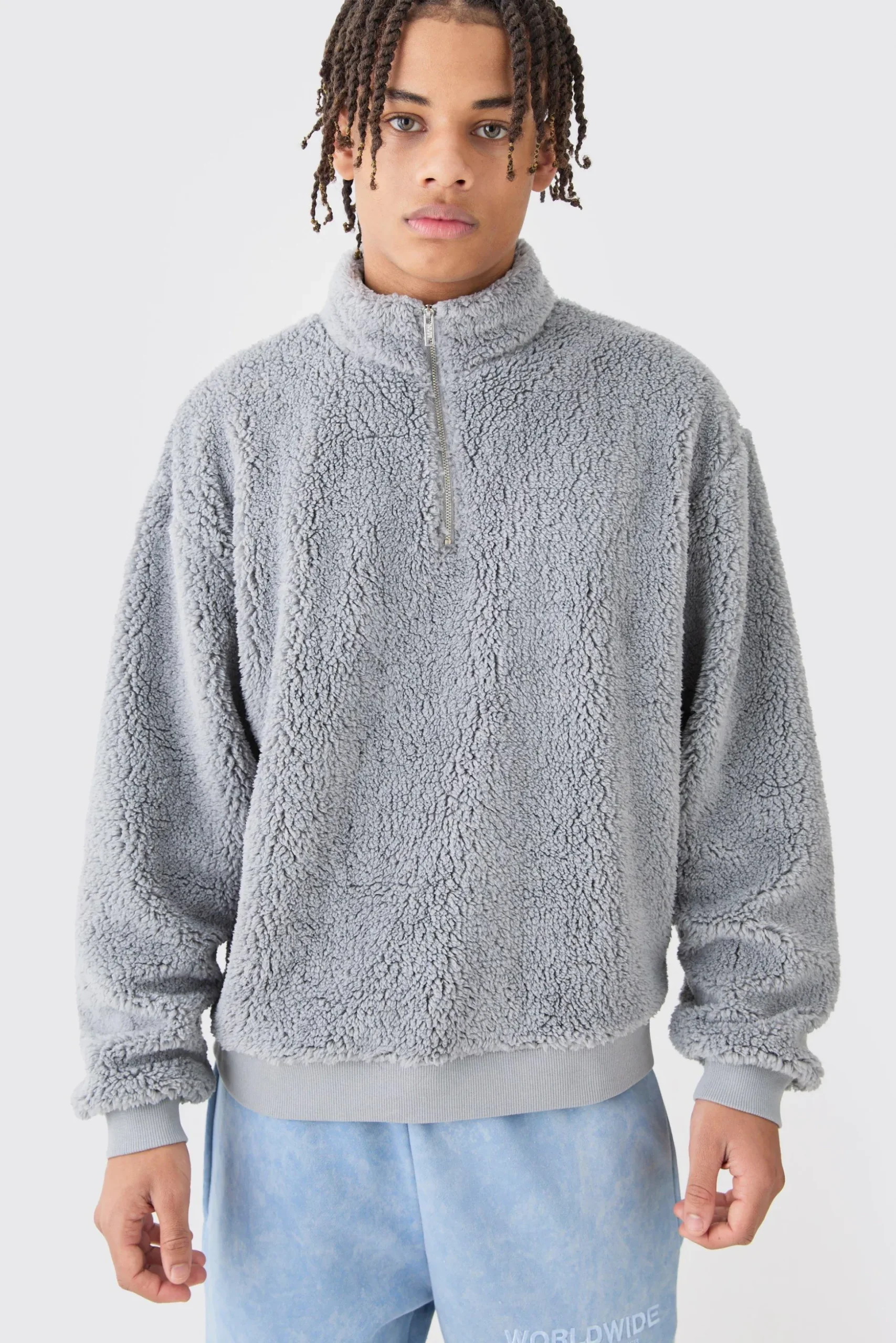 Oversized Boxy Borg Funnel Neck Sweatshirt | BoohooMAN UK