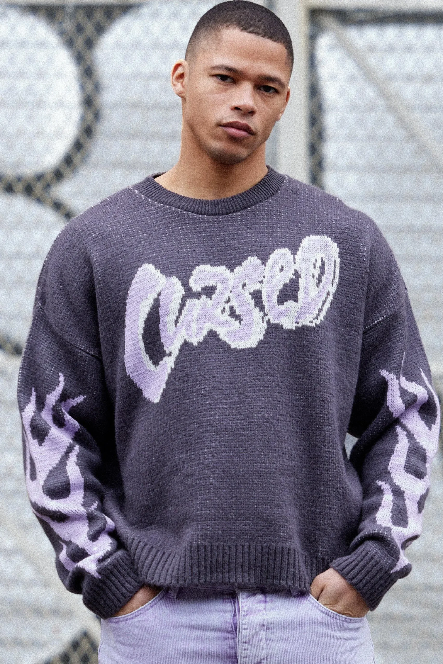 Oversized Boxy Brushed Graphic Knitted Jumper | BoohooMAN UK