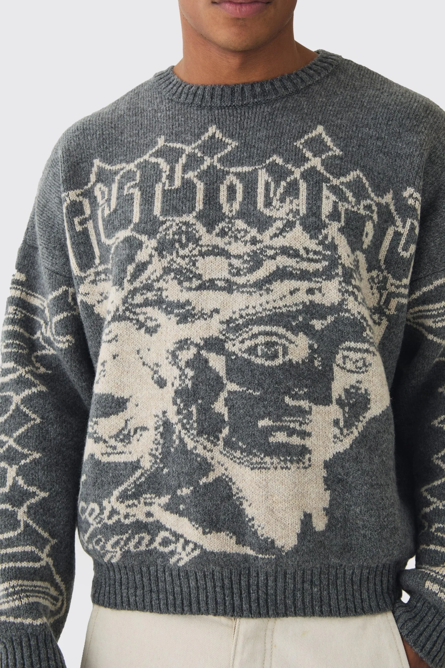 Oversized Boxy Brushed Mono Renaissance Knitted Jumper | BoohooMAN UK