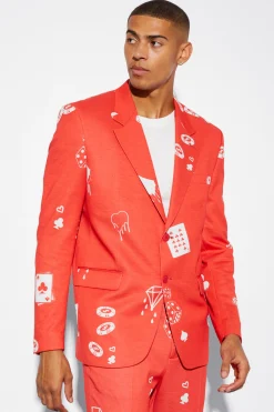 Oversized Boxy Card Print Suit Jacket | BoohooMAN UK