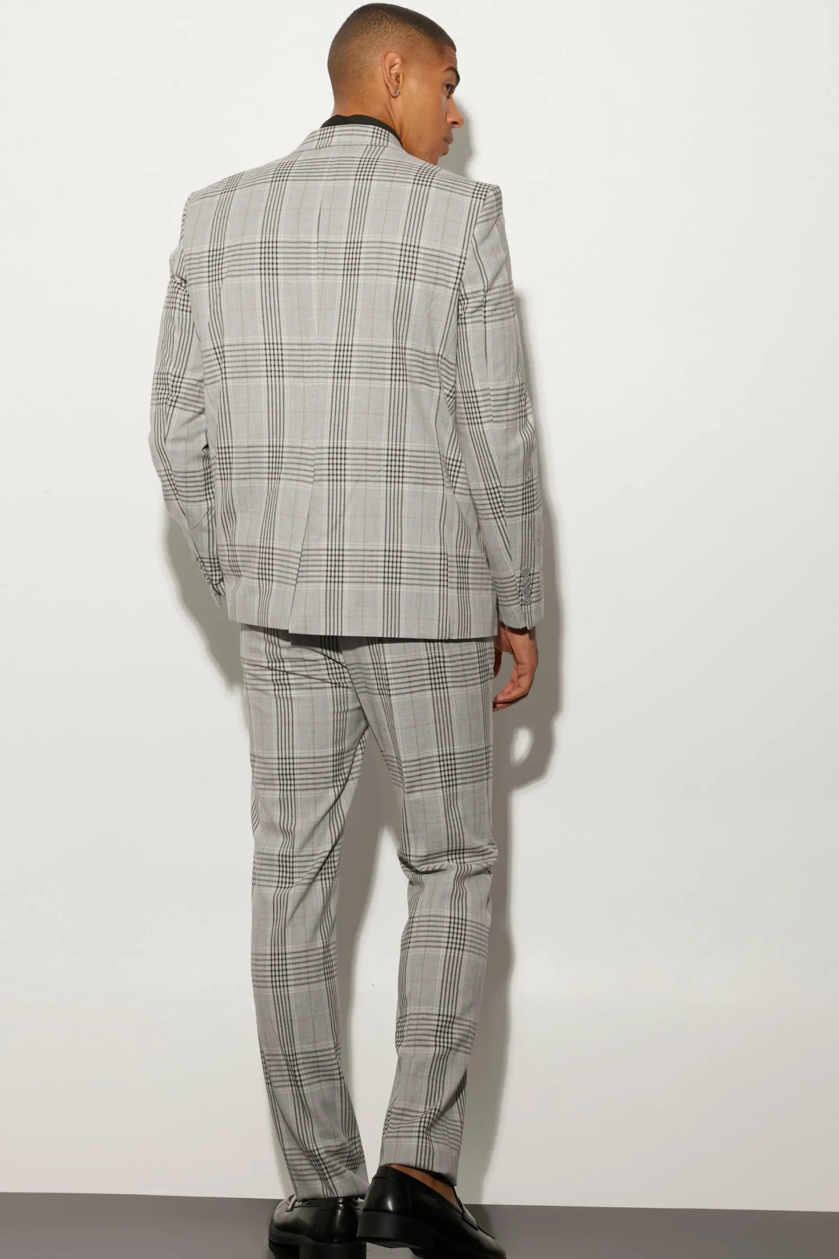 Oversized Boxy Check Contrast Stitch Jacket | BoohooMAN UK