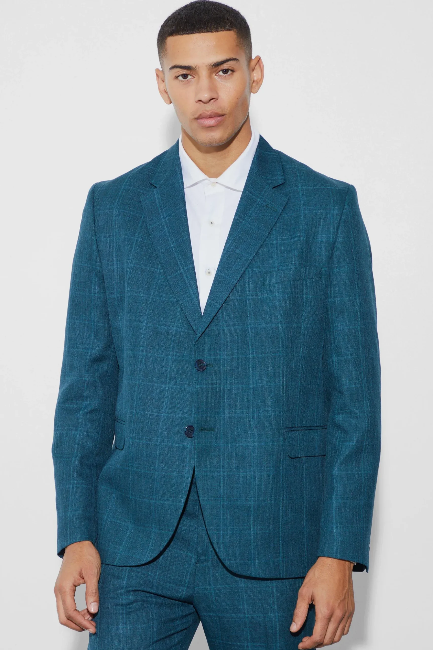 Oversized Boxy Check Fabric Interest Blazer | BoohooMAN UK