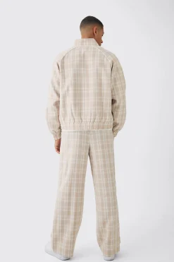 Oversized Boxy Checked Funnel Neck Tracktop | BoohooMAN UK