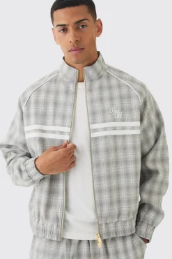 Oversized Boxy Checked Funnel Neck Tracktop | BoohooMAN UK