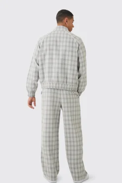 Oversized Boxy Checked Funnel Neck Set | BoohooMAN UK