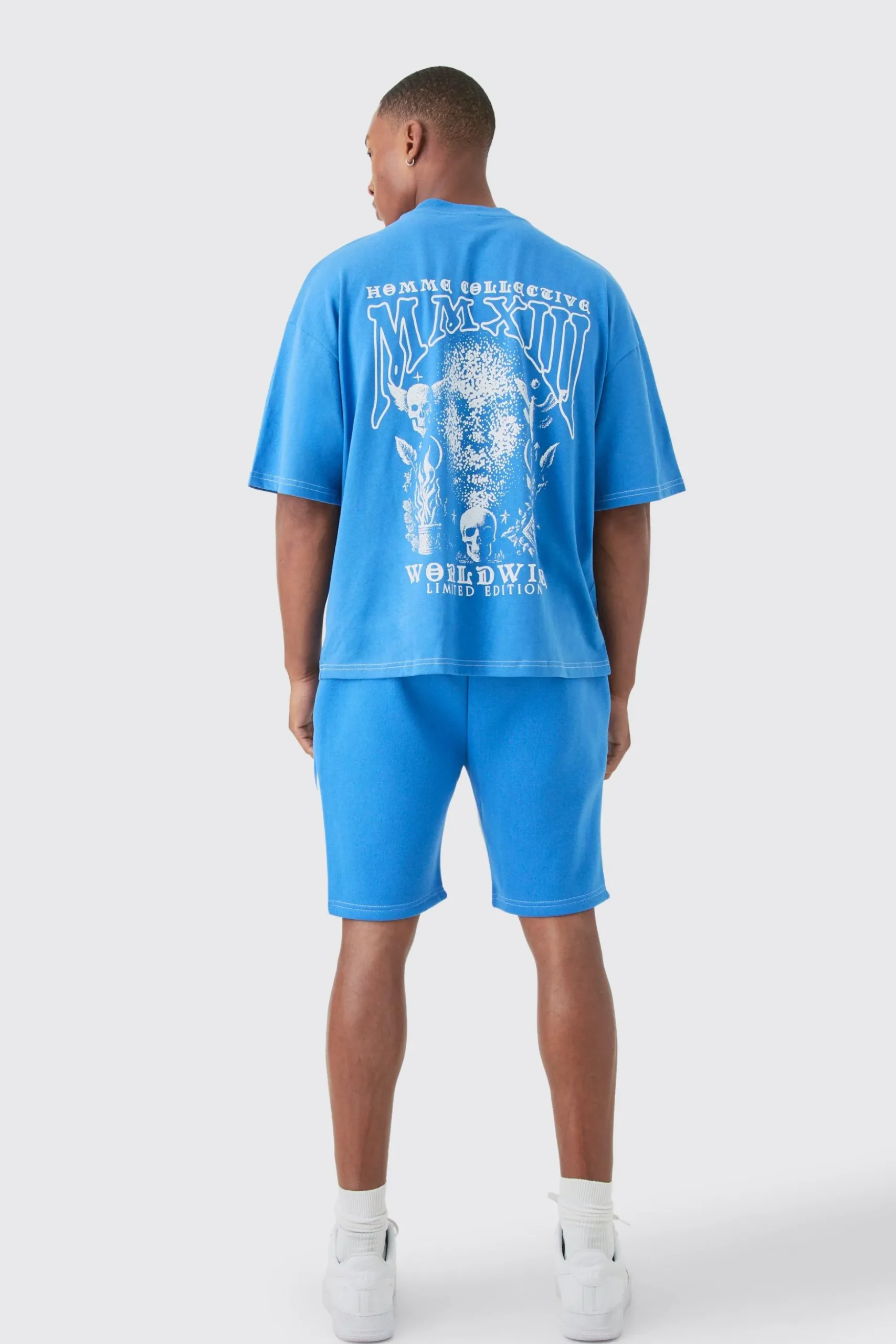 Oversized Boxy Contrast Stitch Embroidered T-shirt & Short Set | BoohooMAN UK