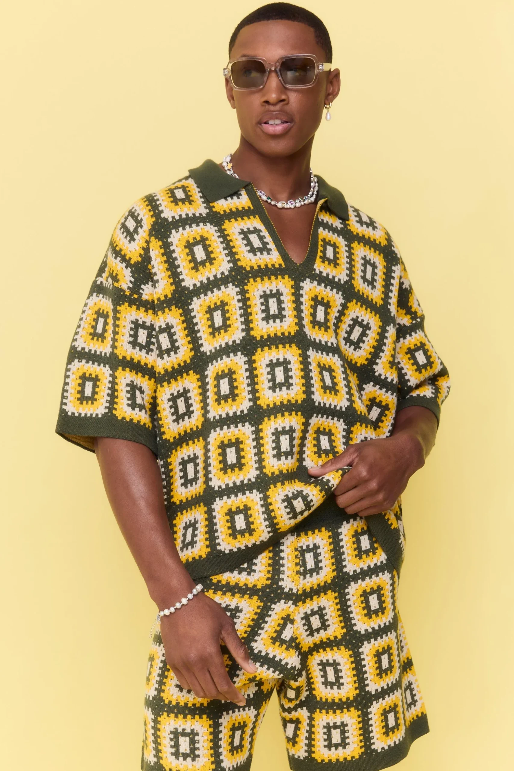 Oversized Boxy Crochet Knitted Polo | BoohooMAN UK