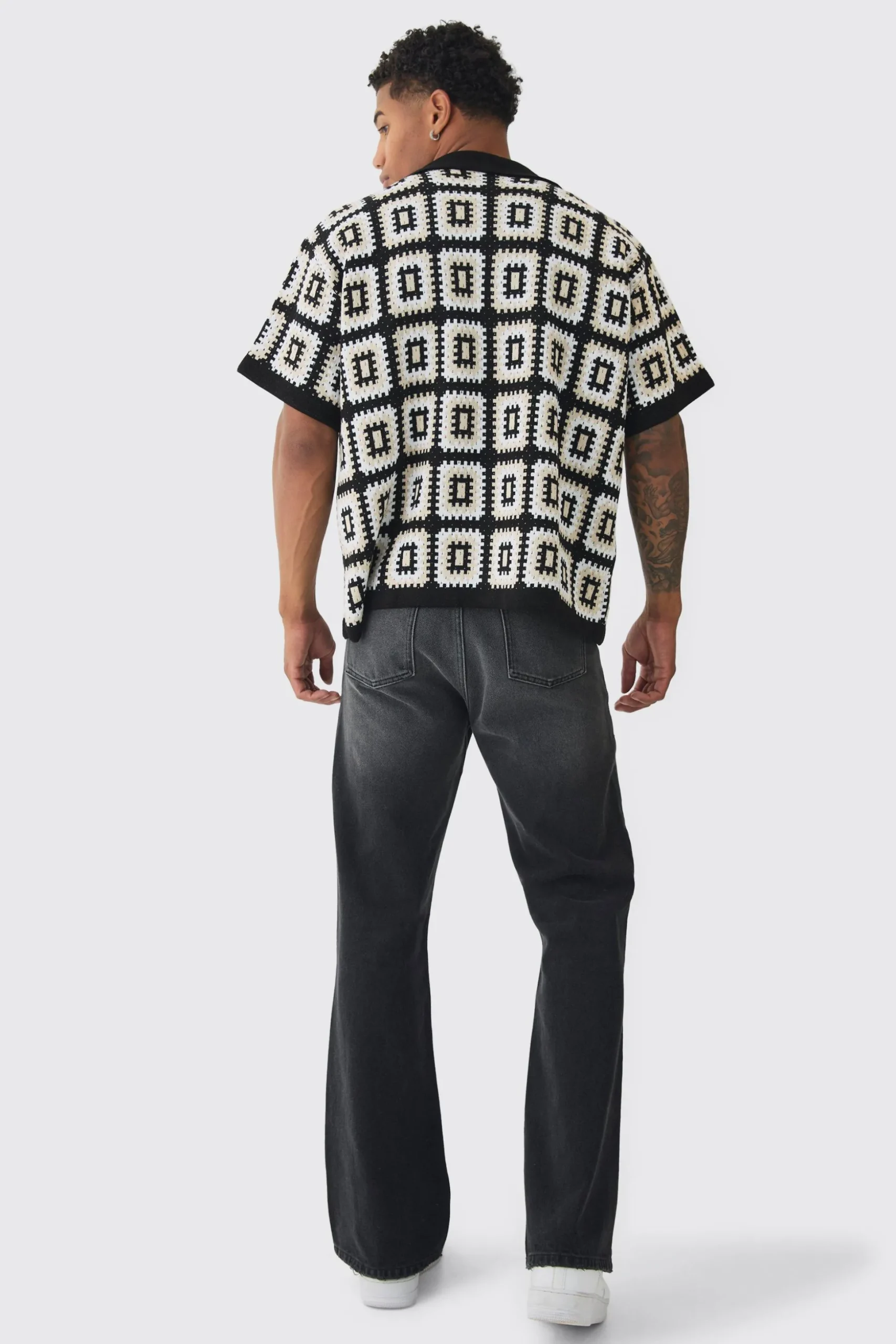 Oversized Boxy Crochet Knit Revere Shirt | BoohooMAN UK