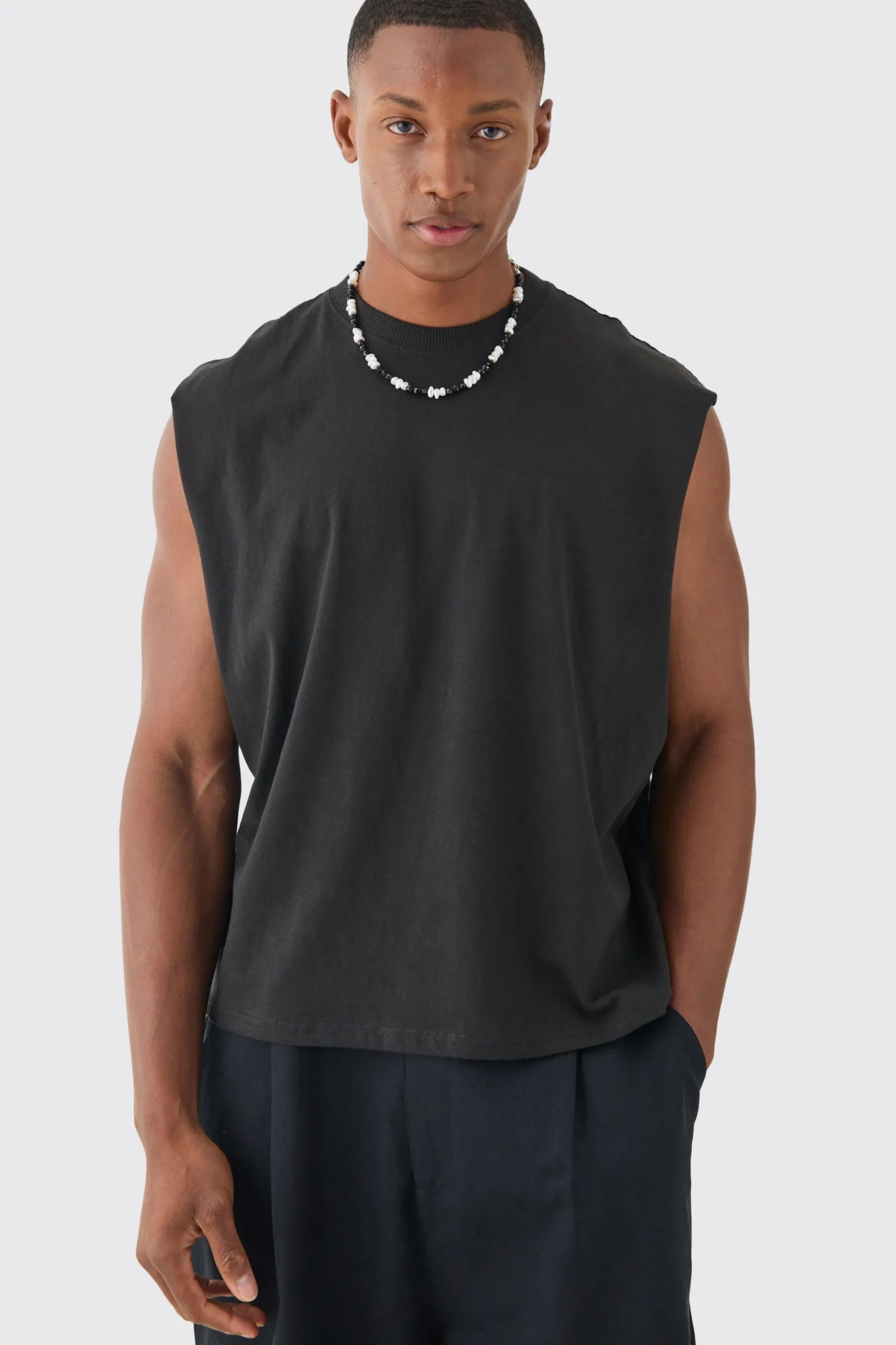 Oversized Boxy Cropped Line Rose Print Tank | BoohooMAN UK