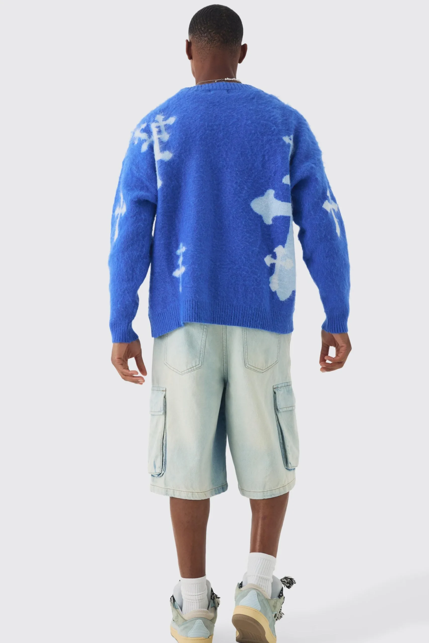Oversized Boxy Cross Brushed Knitted Cardigan | BoohooMAN UK