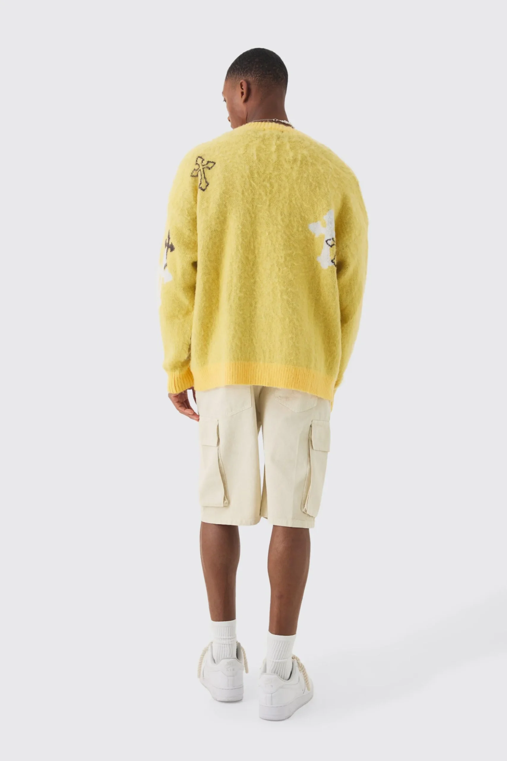 Oversized Boxy Cross Brushed Knitted Cardigan | BoohooMAN UK