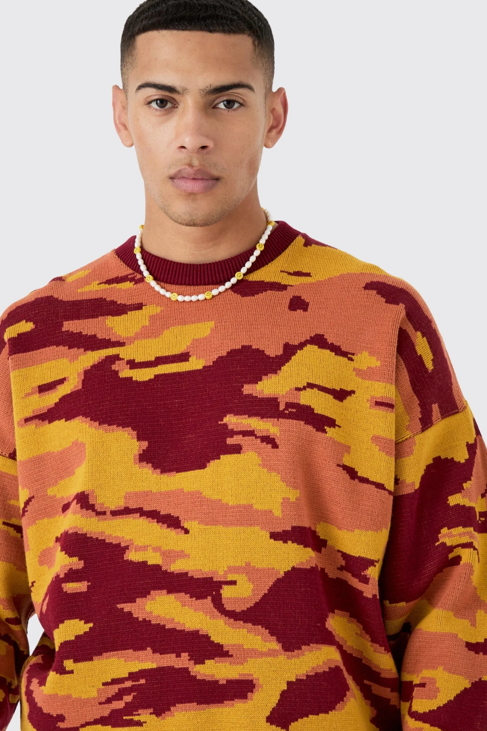 Oversized Boxy Drop Shoulder Abstract Jumper | BoohooMAN UK