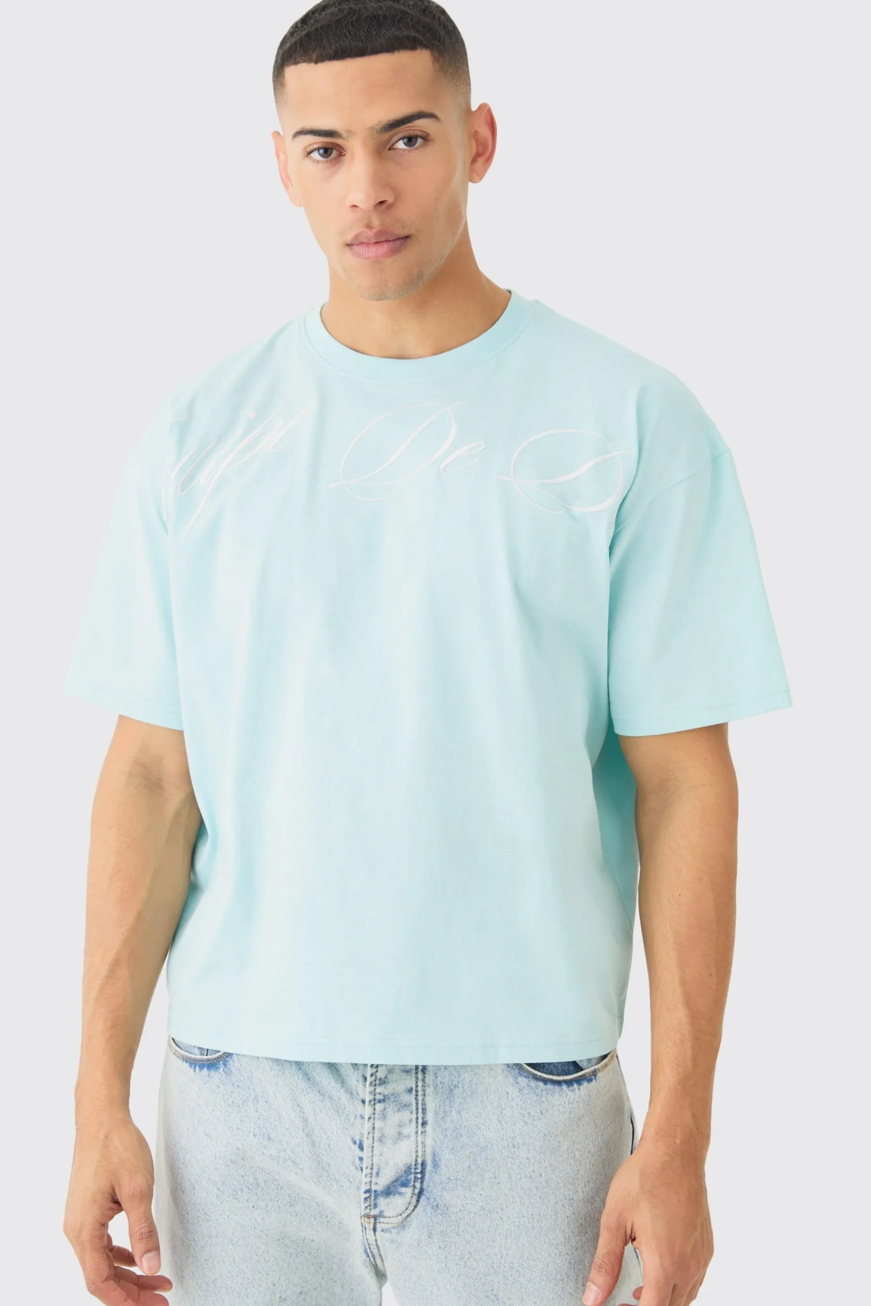 Oversized Boxy Embroidered T-shirt | BoohooMAN UK