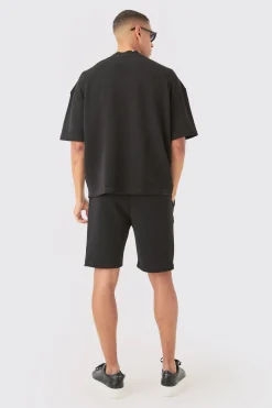 Oversized Boxy Extended Neck Textured T-shirt | BoohooMAN UK