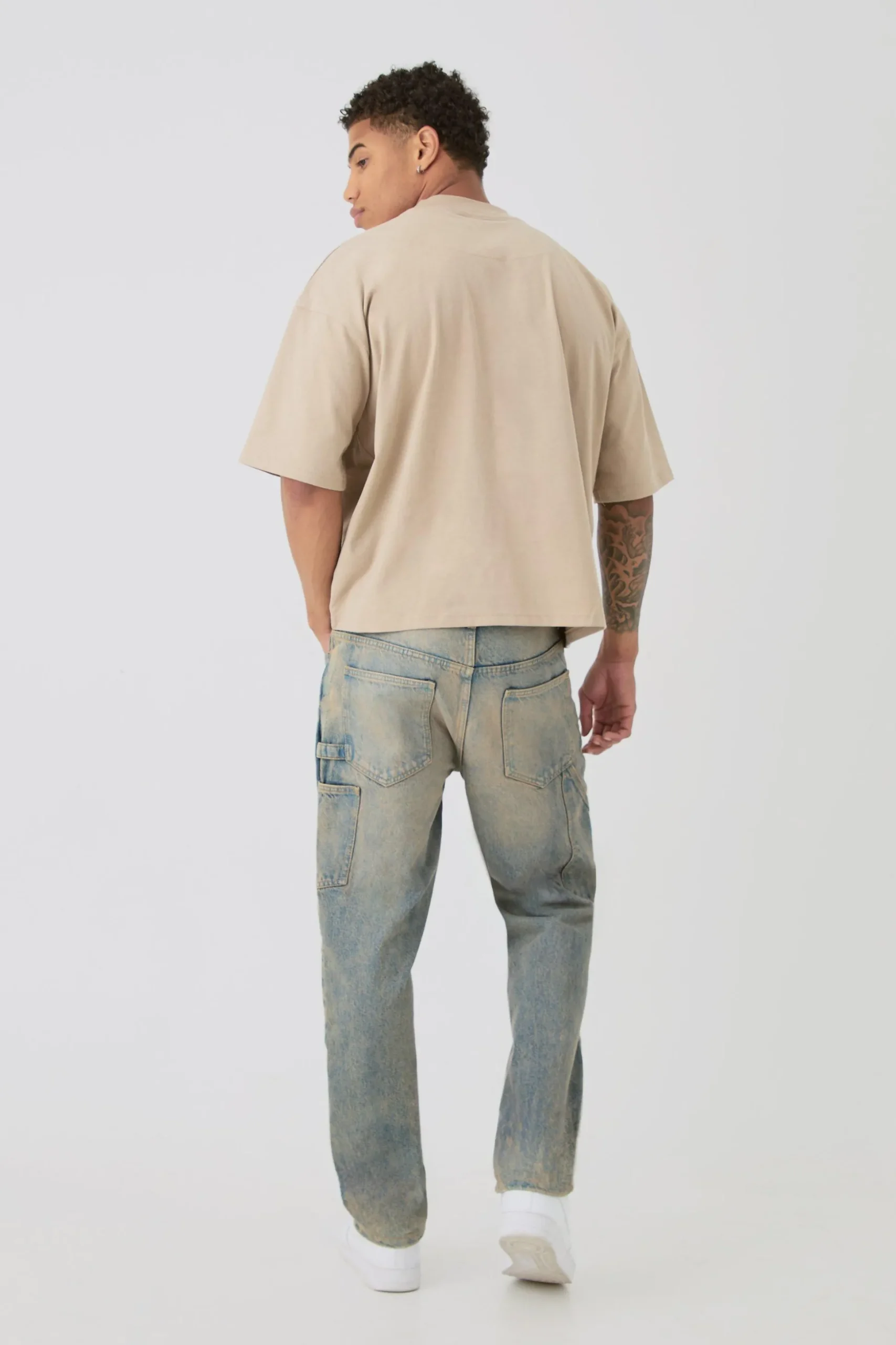 Oversized Boxy Extended Neck Peached Heavyweight Applique T-shirt | BoohooMAN UK