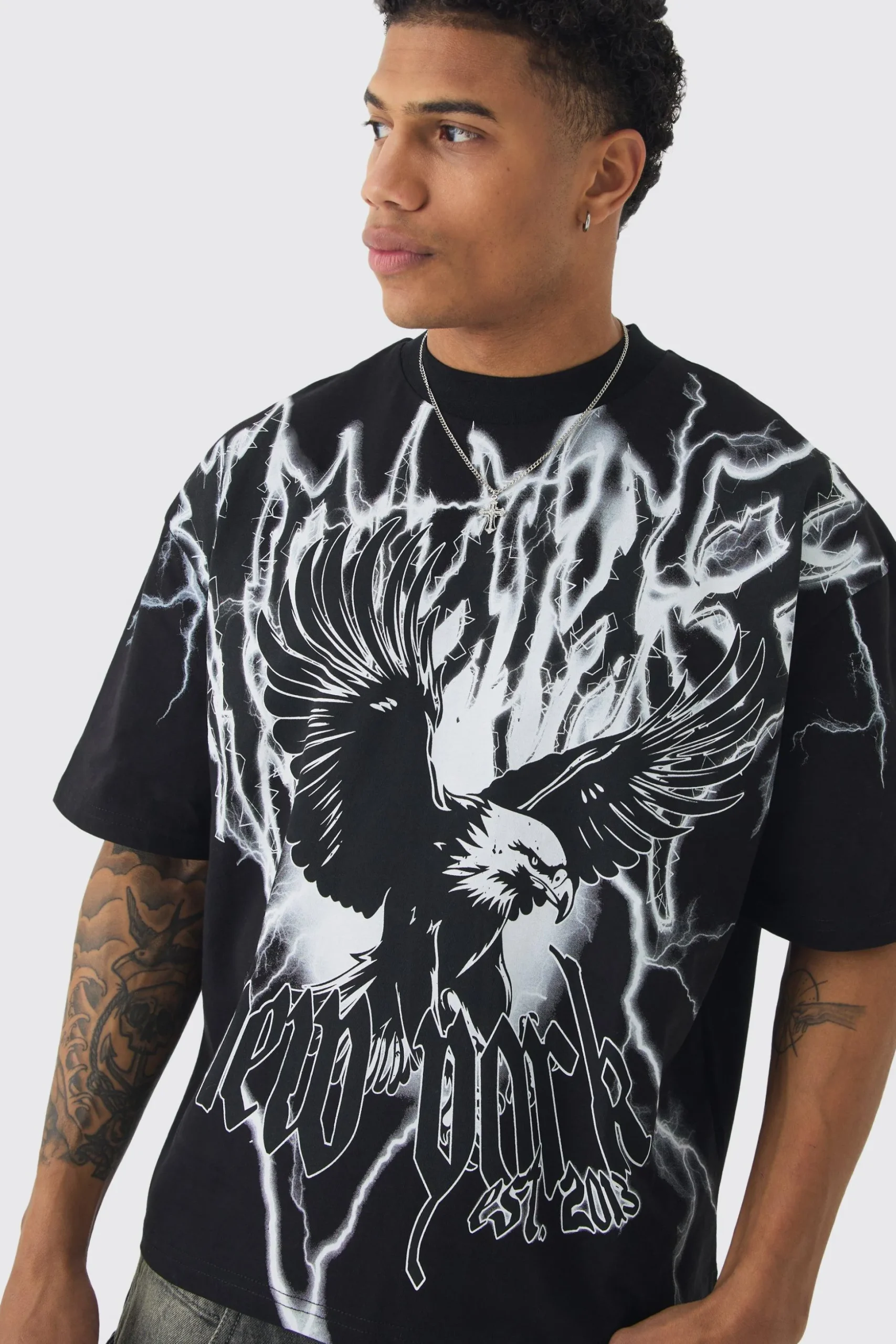 Oversized Boxy Extended Neck Extreme Eagle T-shirt | BoohooMAN UK