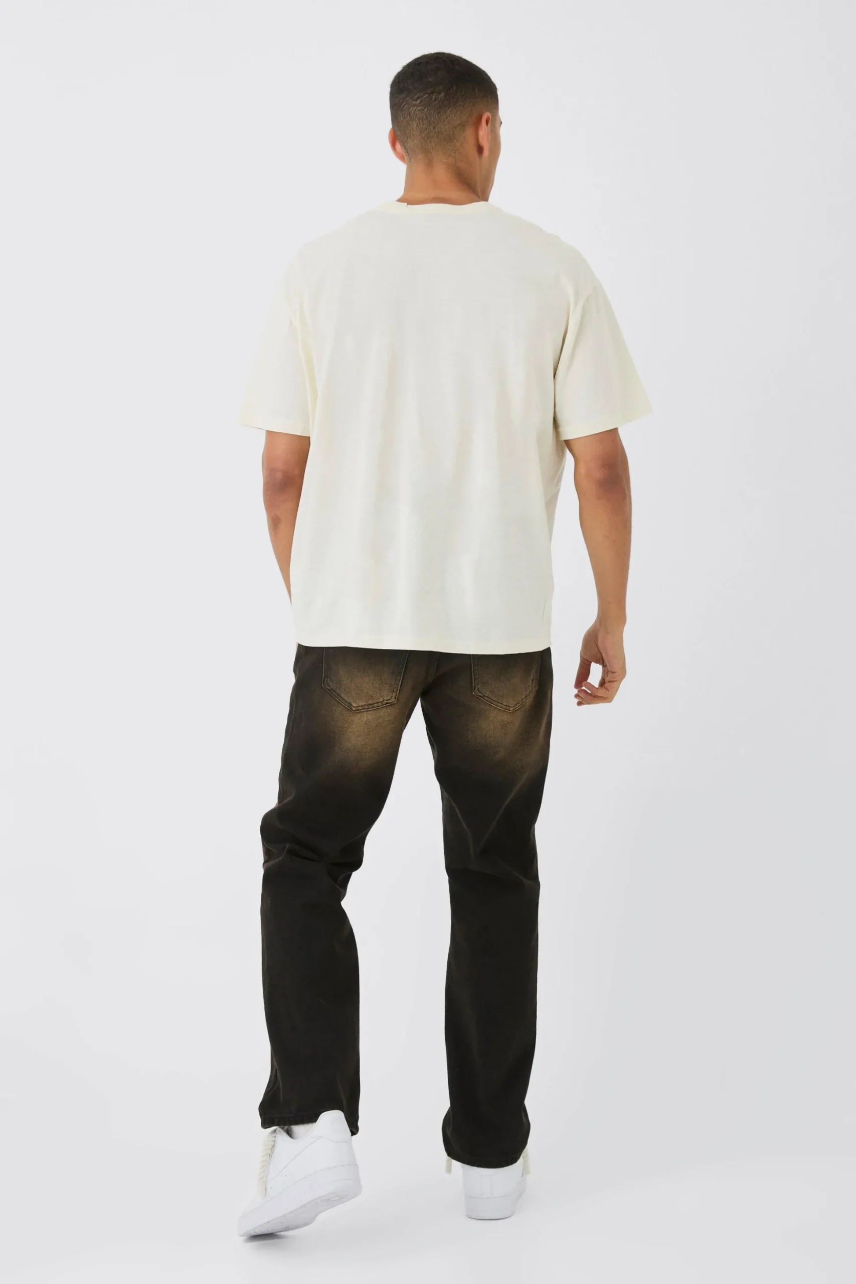 Oversized Boxy Extended Neck Distressed Rodeo Print T-Shirt | BoohooMAN UK