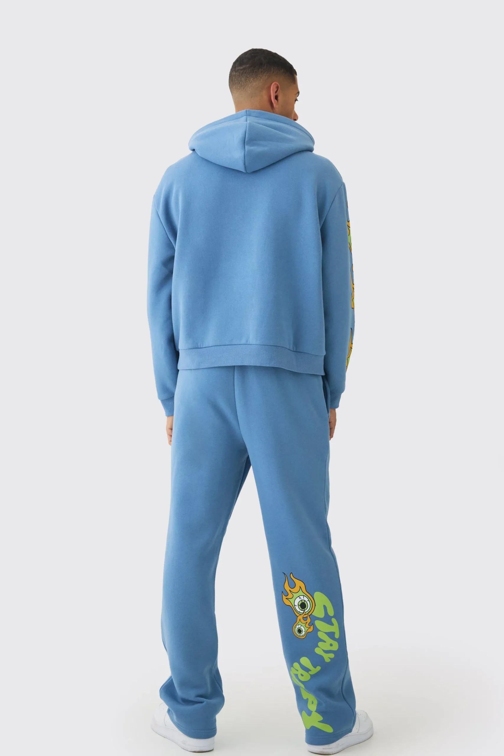 Oversized Boxy Eye Puff Print Graphic Hooded Tracksuit | BoohooMAN UK