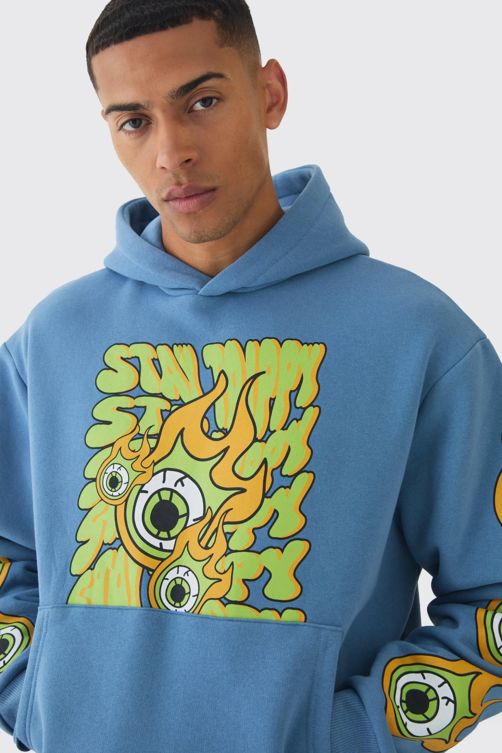 Oversized Boxy Eye Puff Print Graphic Hooded Tracksuit | BoohooMAN UK