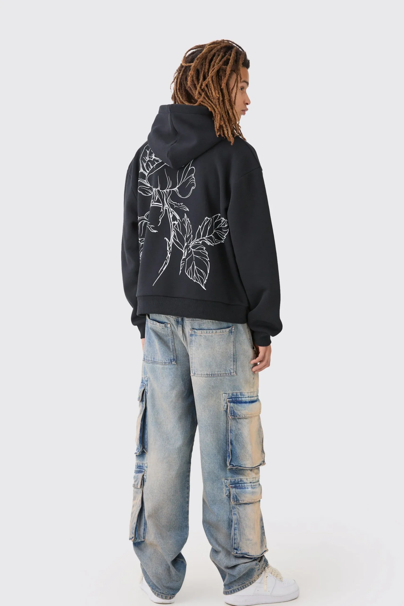 Oversized Boxy Floral Line Drawing Hoodie | BoohooMAN UK