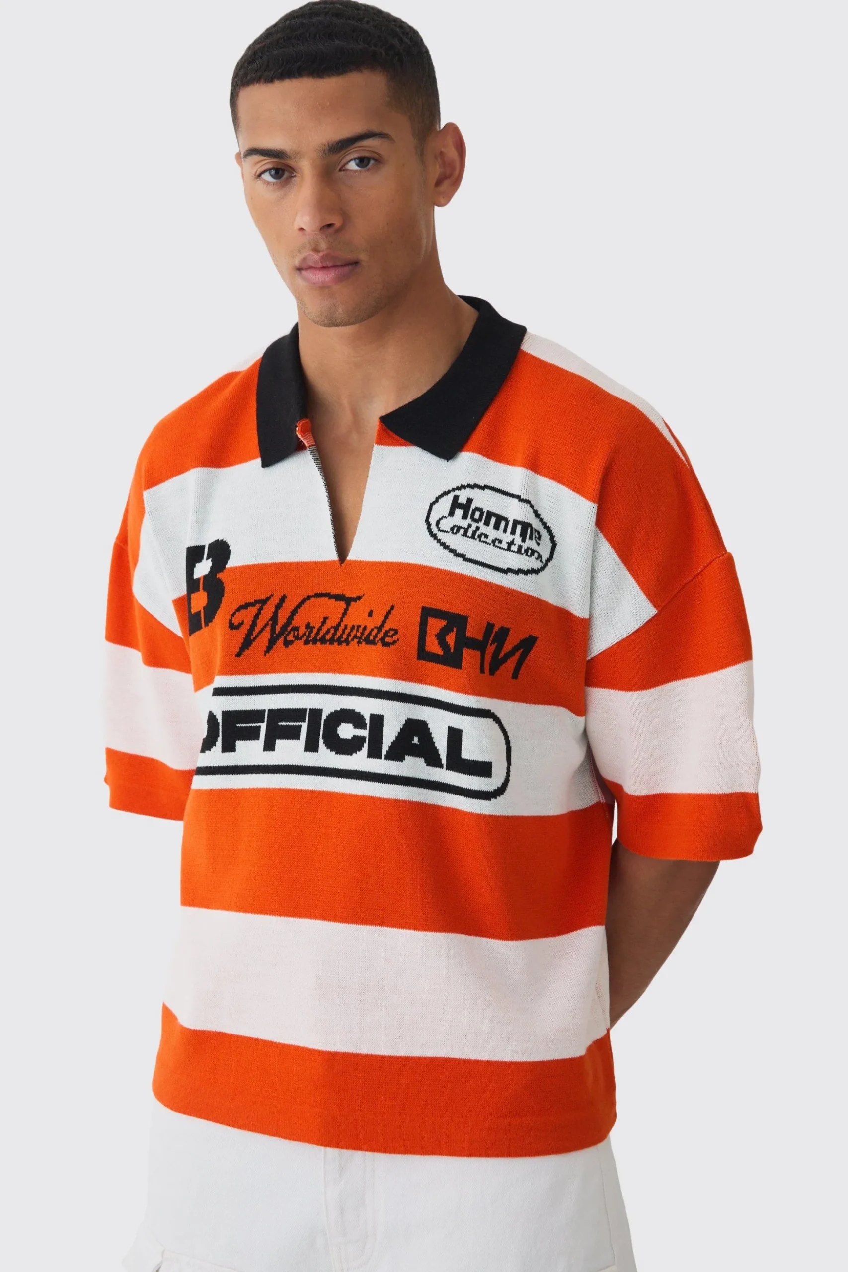 Oversized Boxy Football Knitted Top | BoohooMAN UK