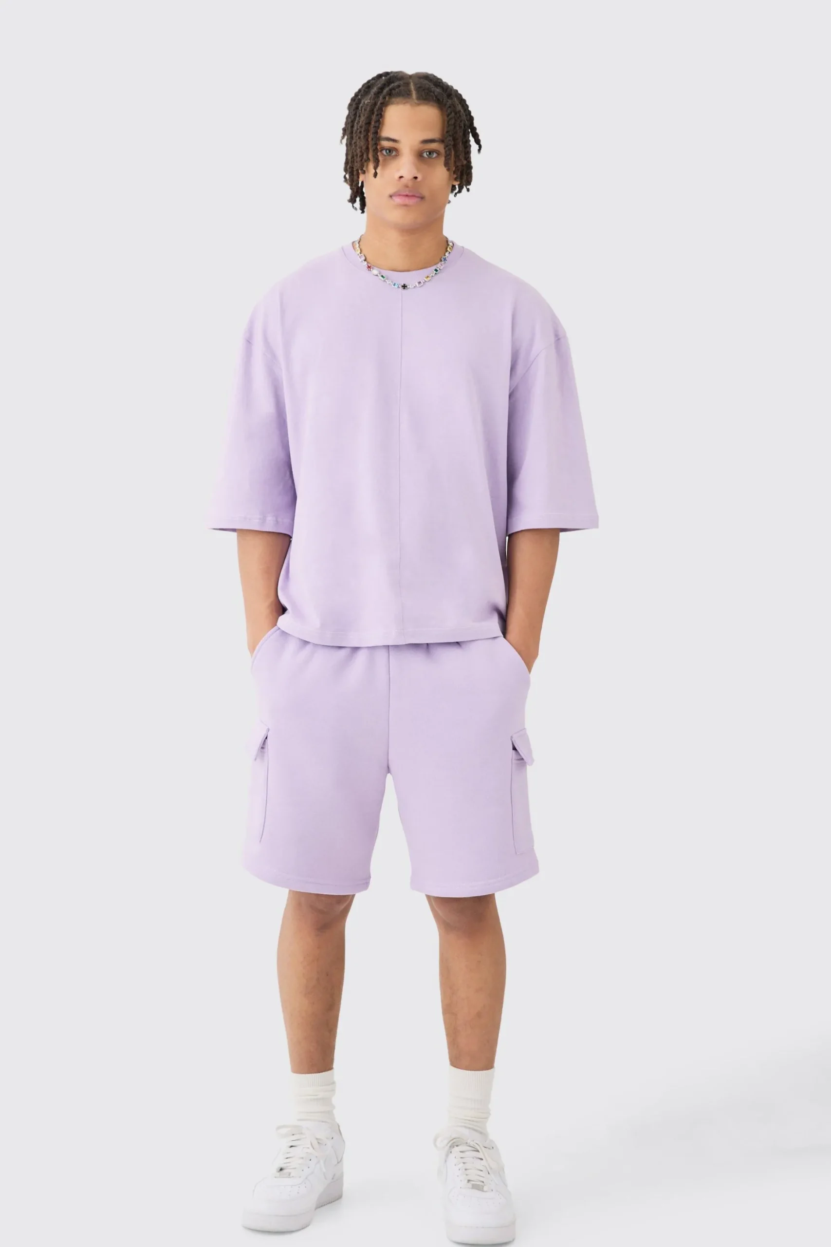Oversized Boxy Half Sleeve T-shirt & Cargo Short Set | BoohooMAN UK