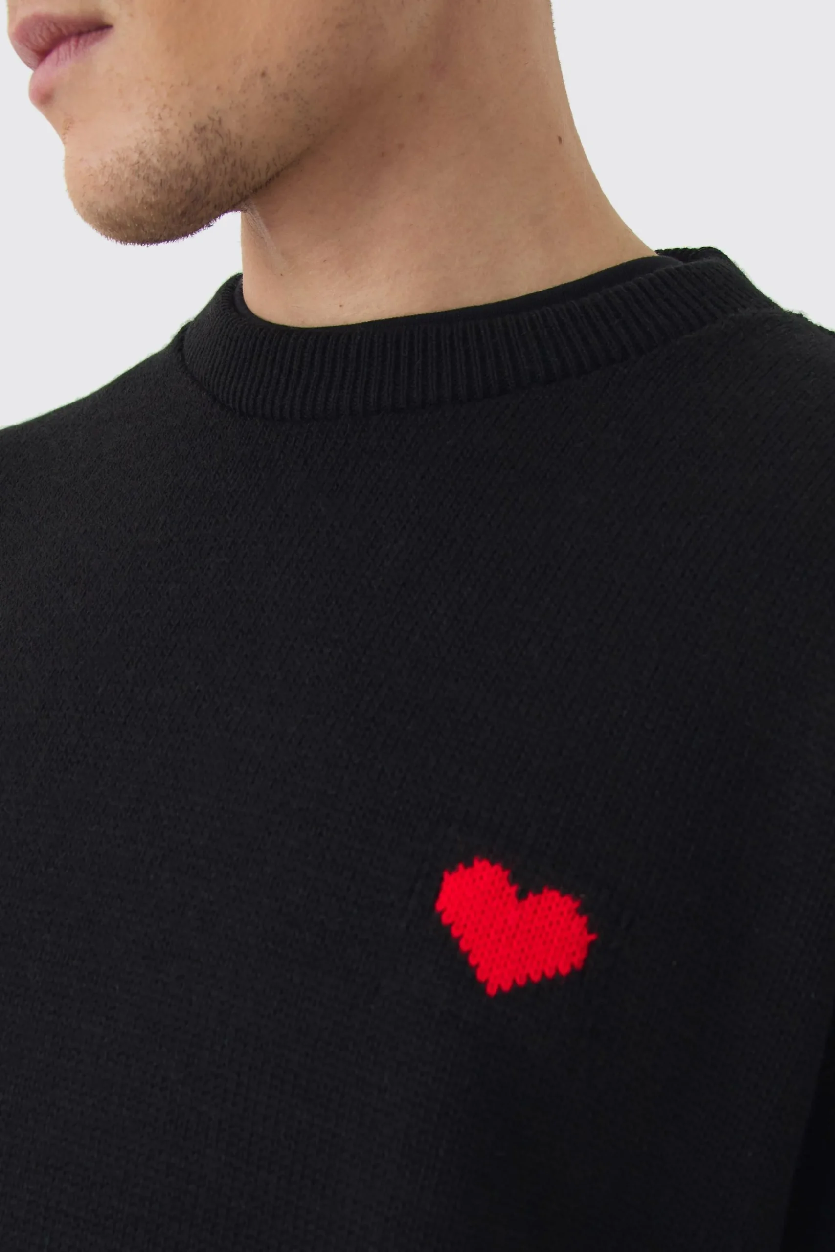 Oversized Boxy Heart Jumper | BoohooMAN UK