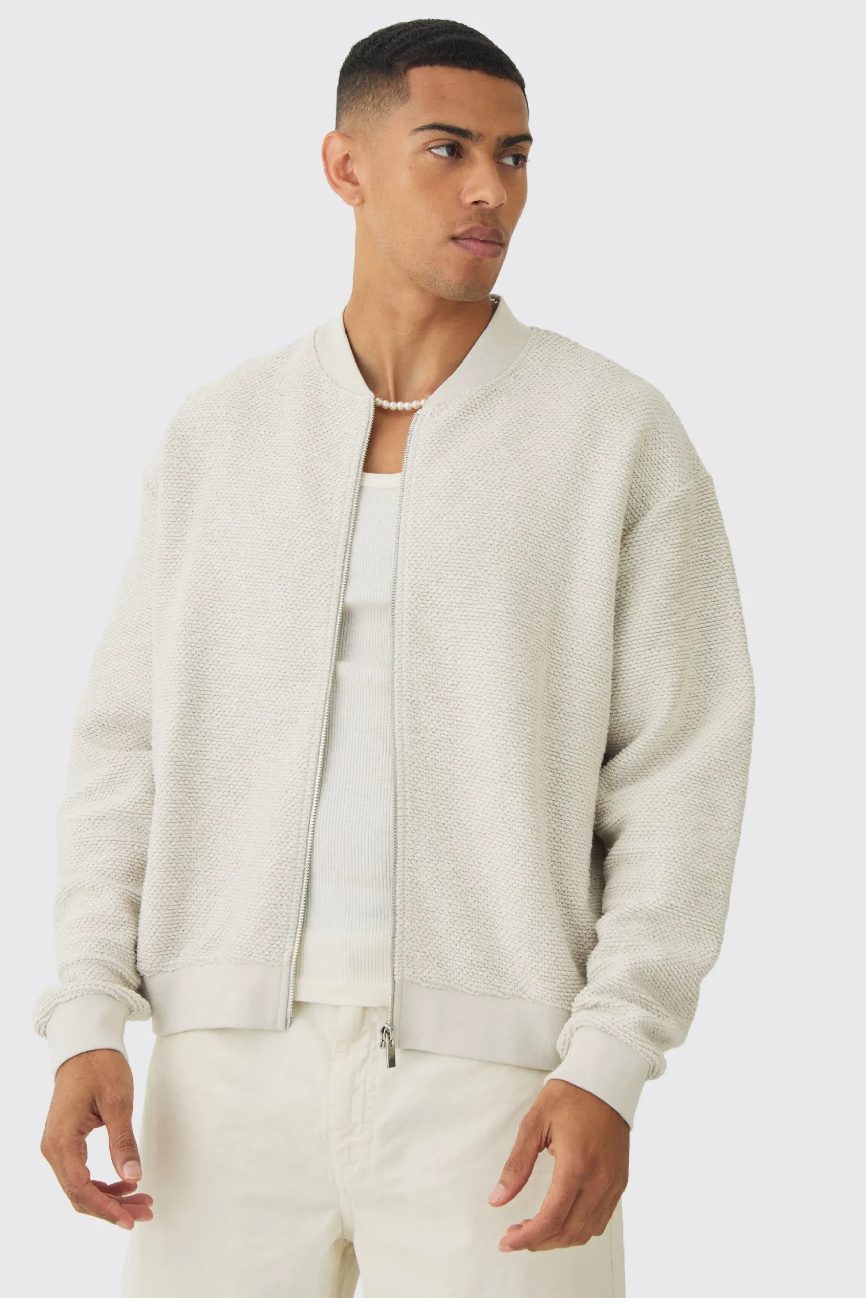 Oversized Boxy Heavy Boucle Bomber Jacket | BoohooMAN UK