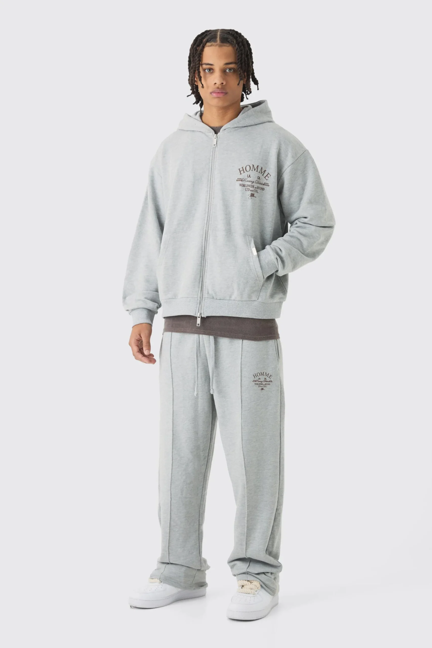 Oversized Boxy Heavy Hooded Zip Through Tracksuit | BoohooMAN UK