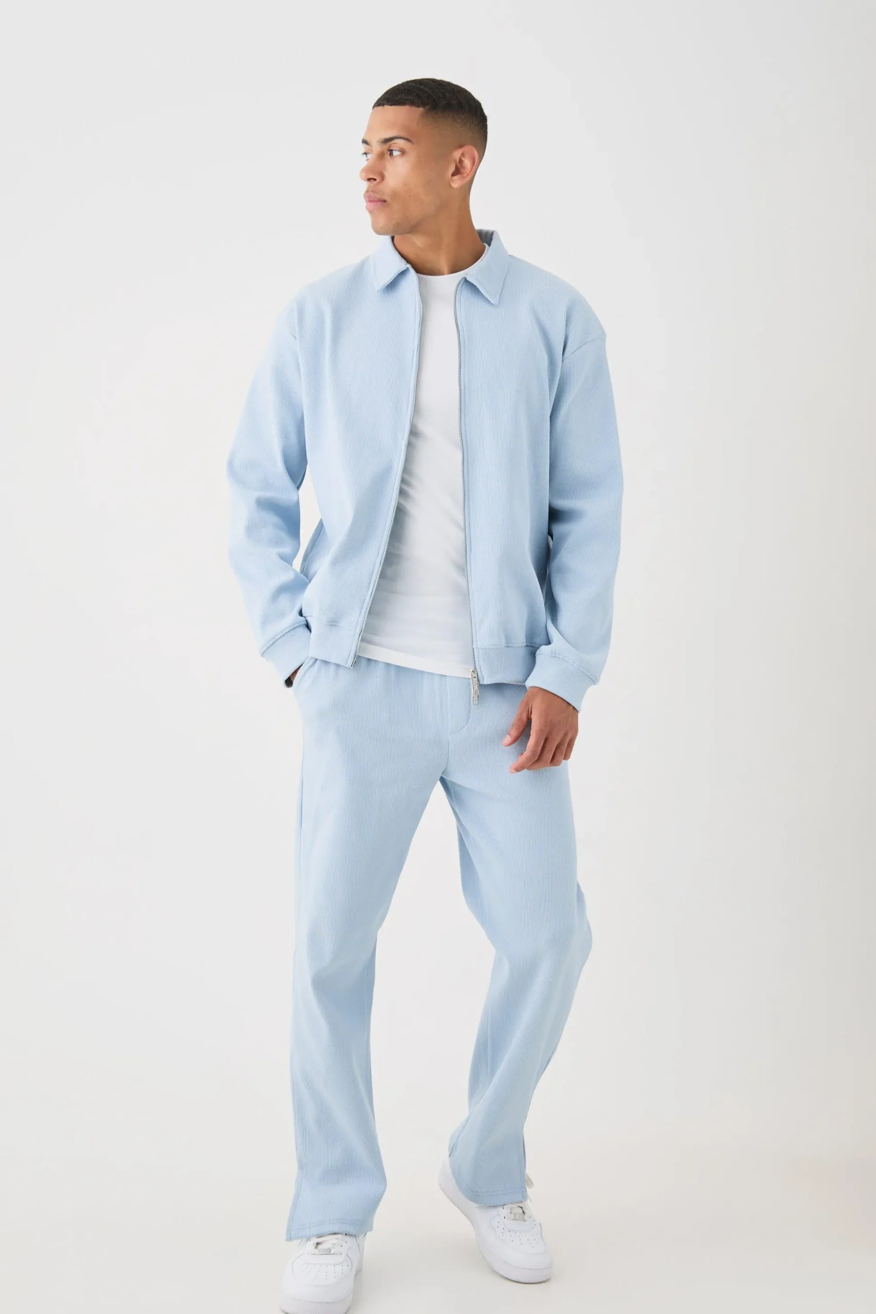 Oversized Boxy Heavyweight Ribbed Harrington Set | BoohooMAN UK