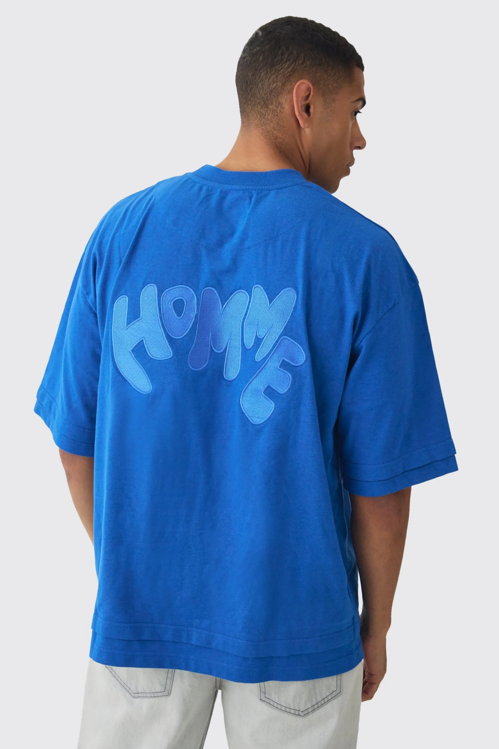 Oversized Boxy Heavyweight Embroidered Faux Layer T-shirt | BoohooMAN UK