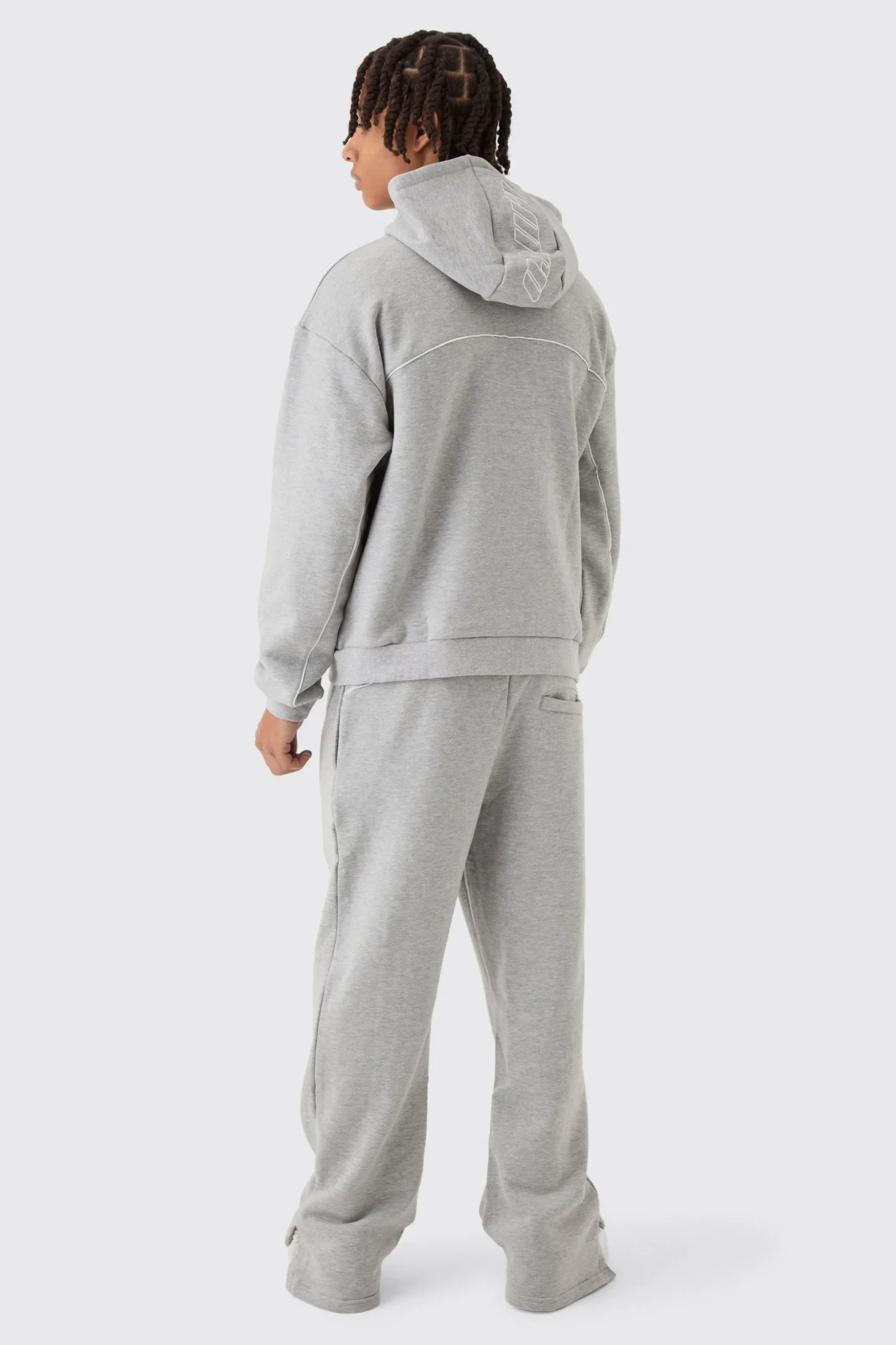 Oversized Boxy Heavyweight Embroidered Piping Hooded Tracksuit | BoohooMAN UK