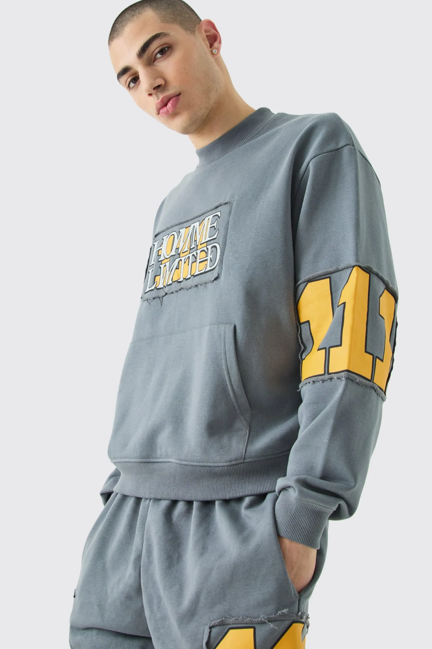 Oversized Boxy Homme Cut Out Sweatshirt & Shorts | BoohooMAN UK