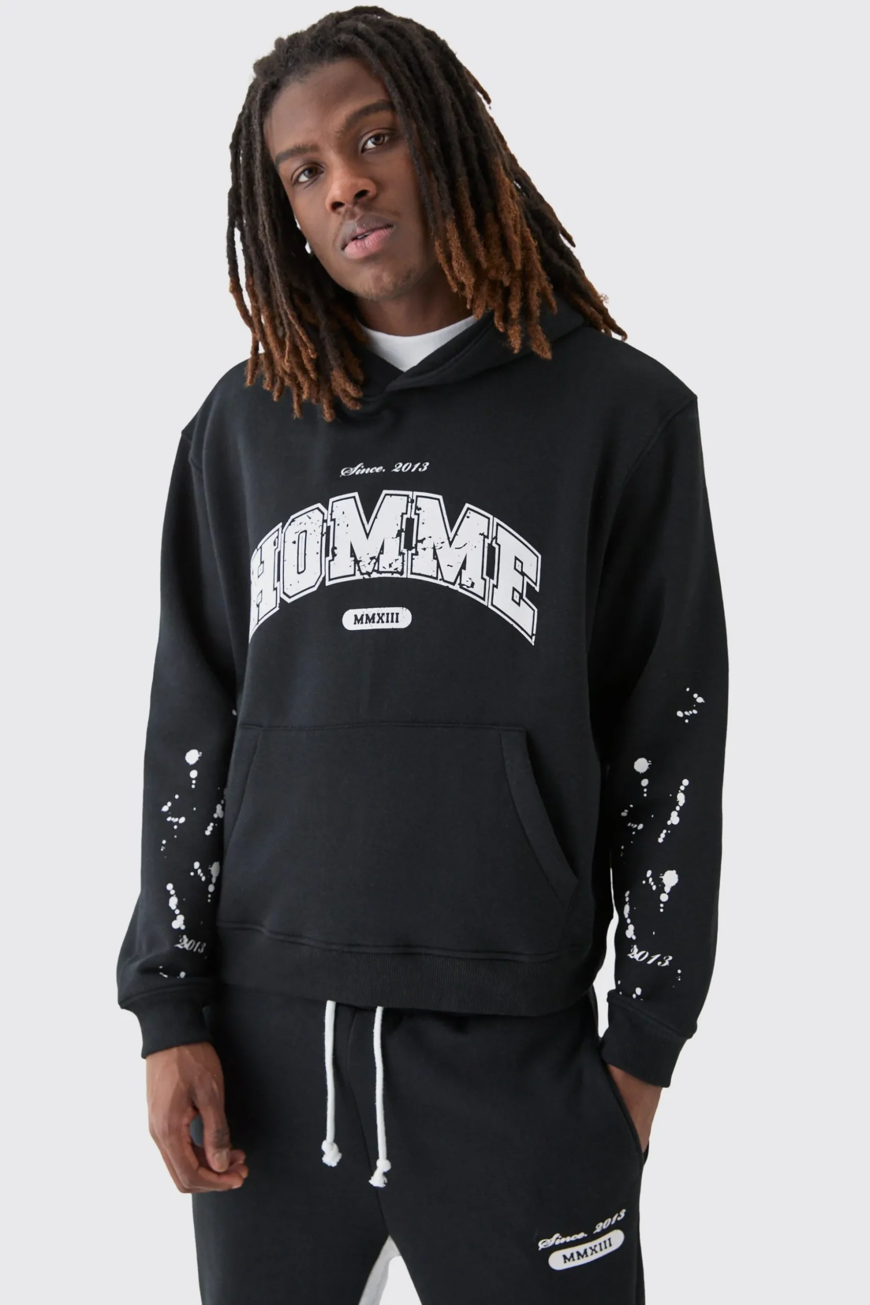 Oversized Boxy Homme Paint Splat Hoodie | BoohooMAN UK
