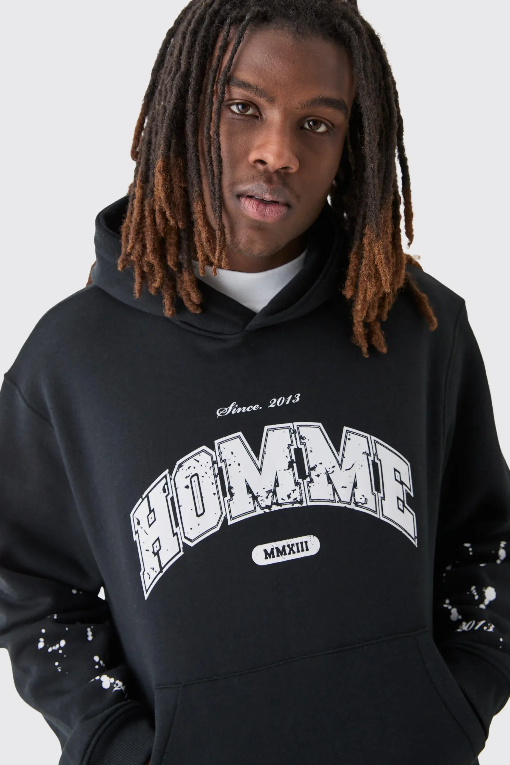 Oversized Boxy Homme Paint Splat Hoodie | BoohooMAN UK