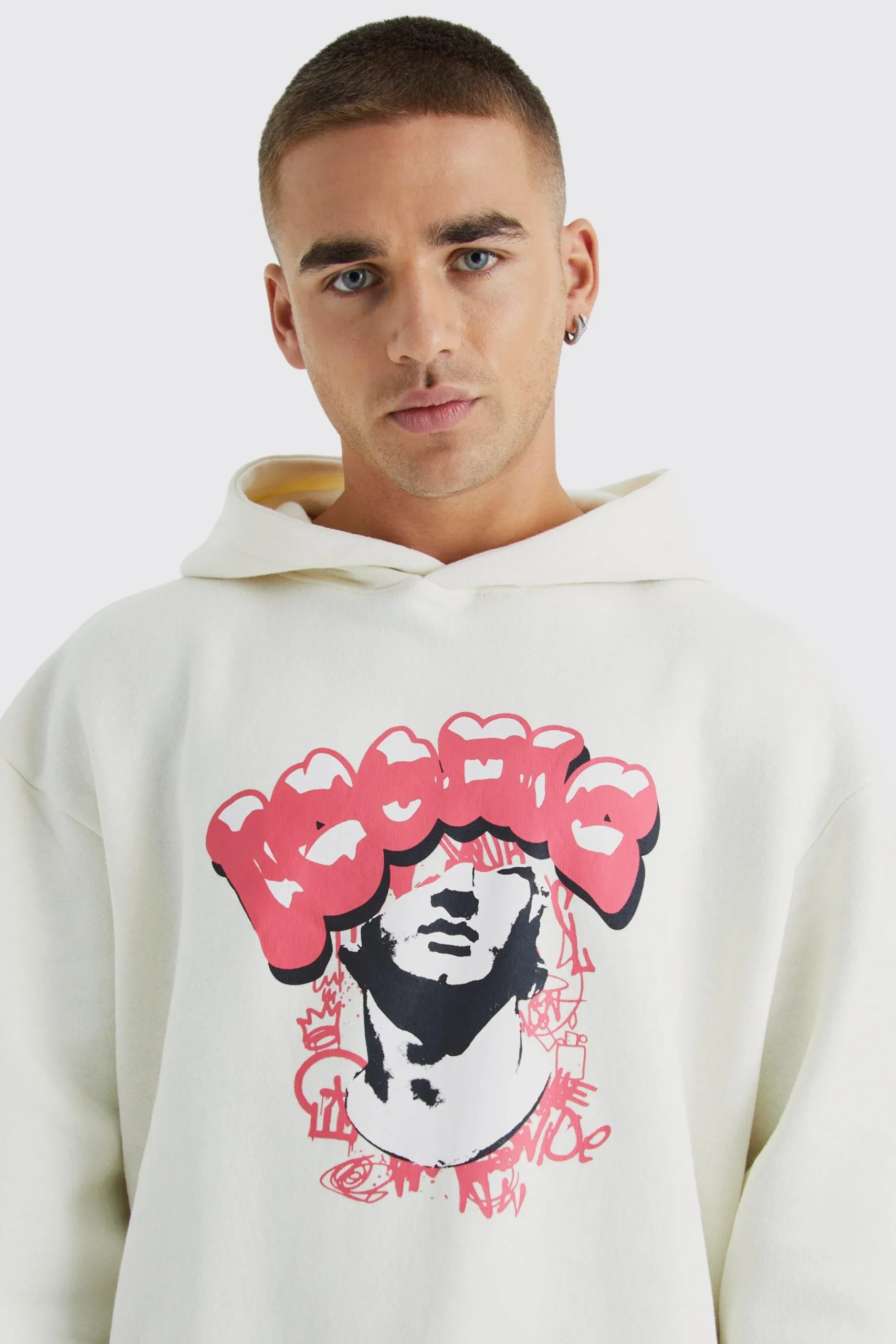 Oversized Boxy Homme Print Hoodie | BoohooMAN UK