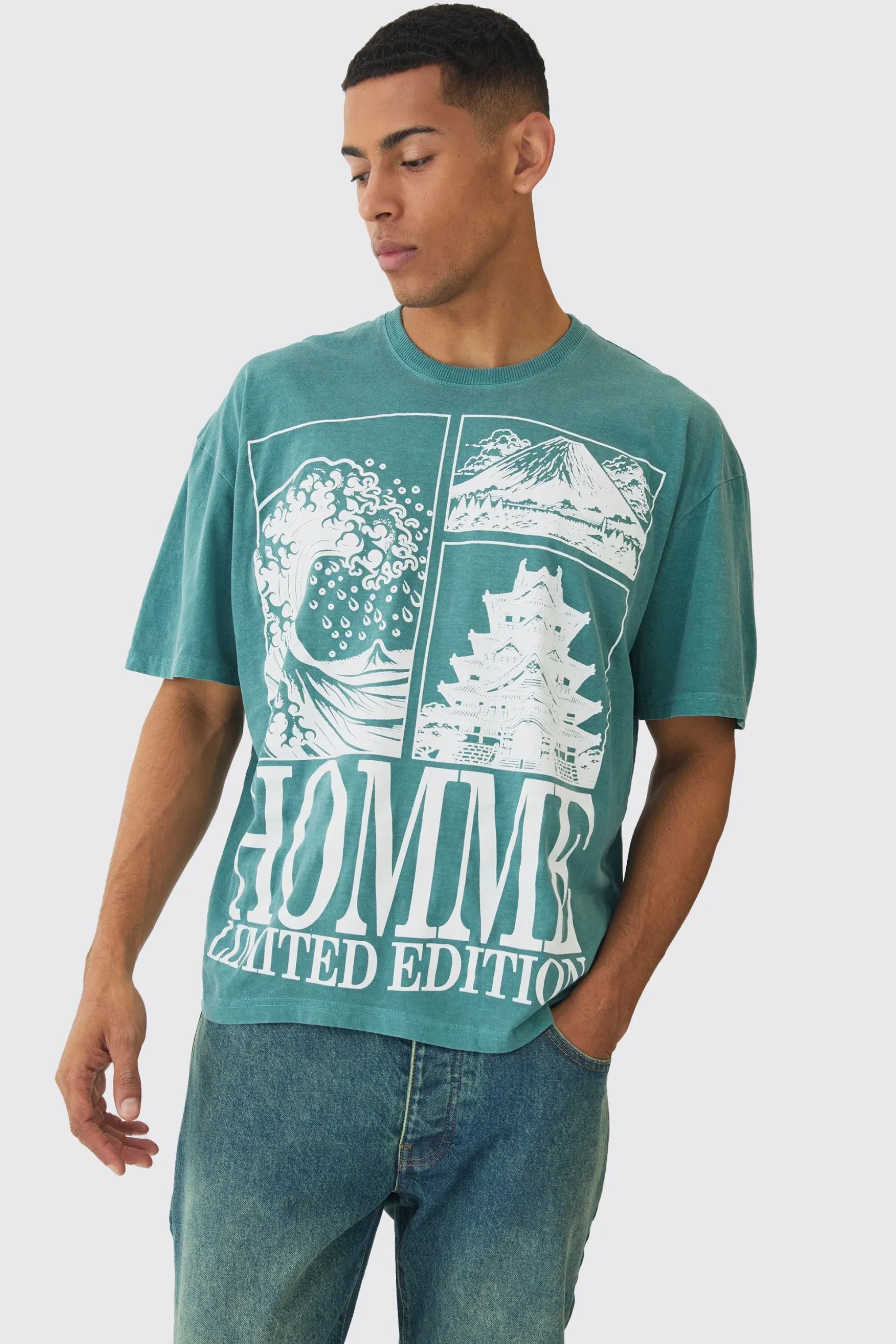 Oversized Boxy Homme Printed T-Shirt | BoohooMAN UK