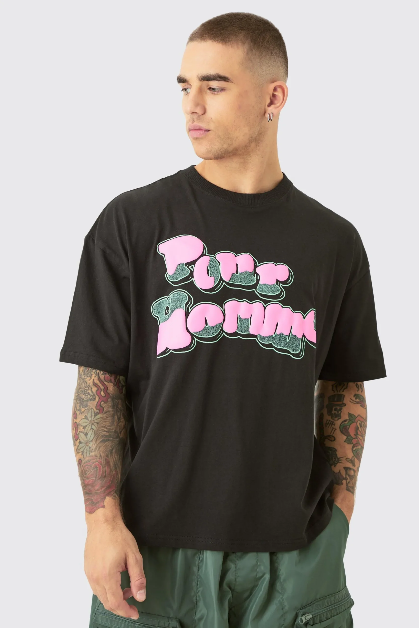Oversized Boxy Homme Puff Print T-shirt | BoohooMAN UK