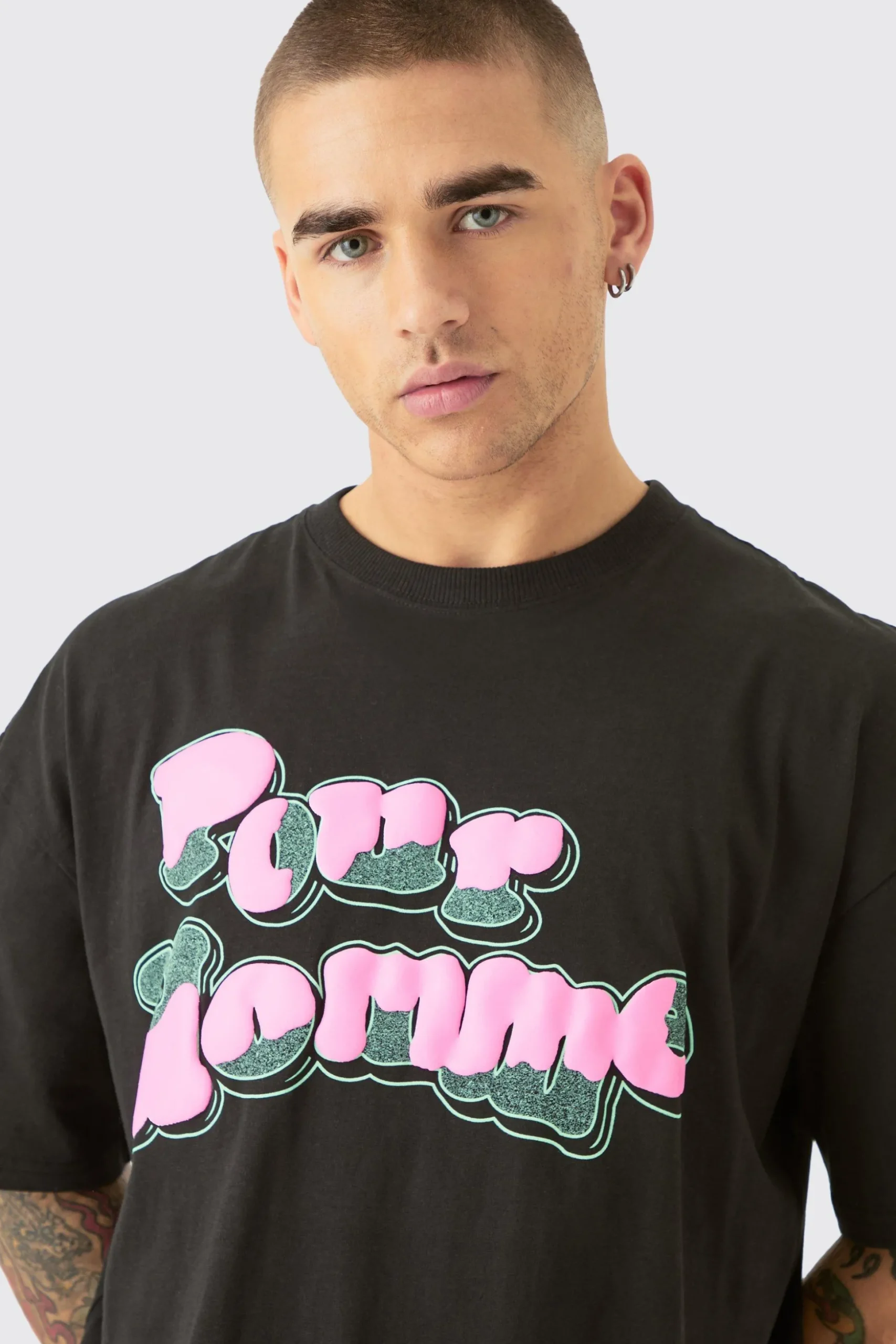 Oversized Boxy Homme Puff Print T-shirt | BoohooMAN UK