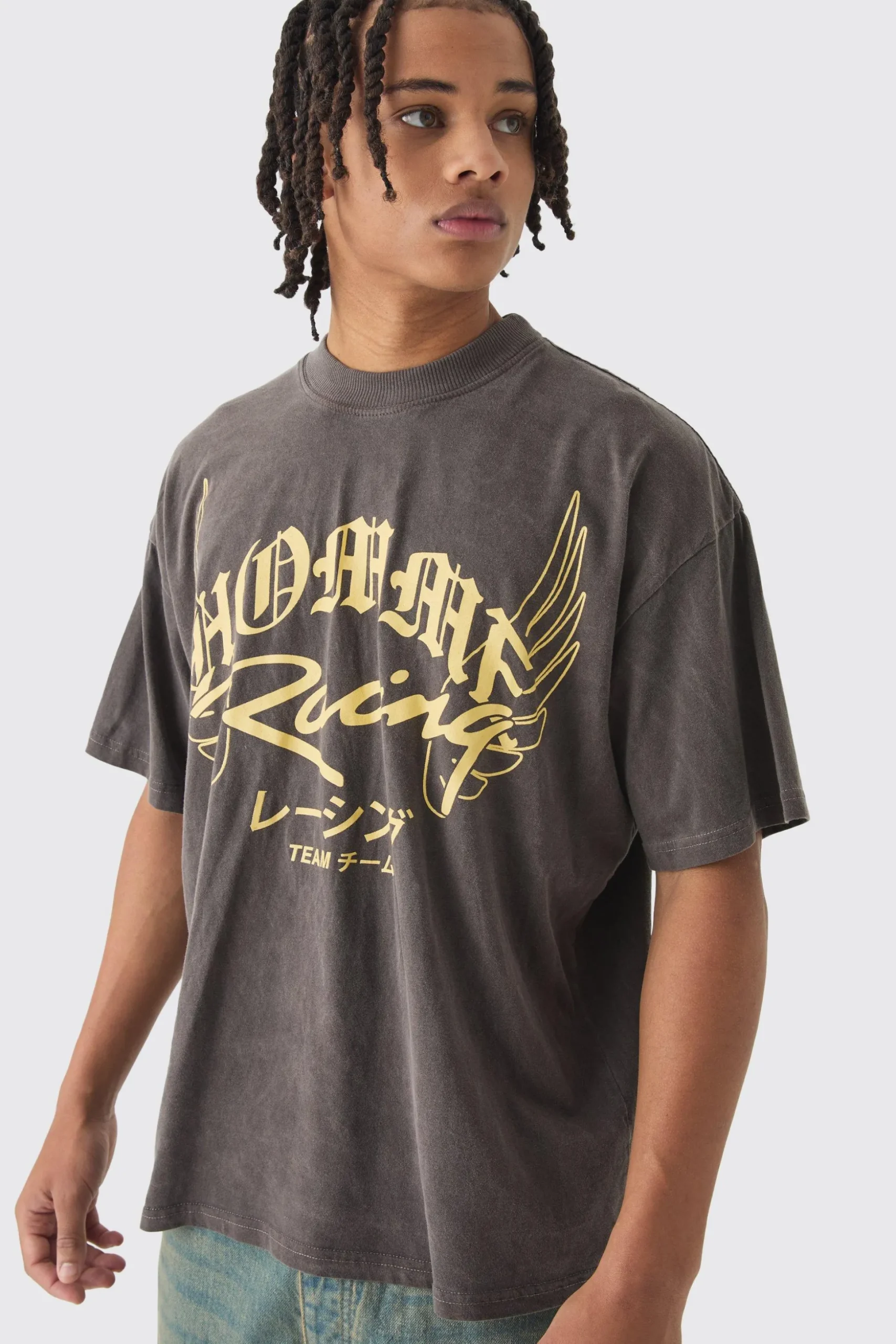 Oversized Boxy Homme Racing Printed T-Shirt | BoohooMAN UK