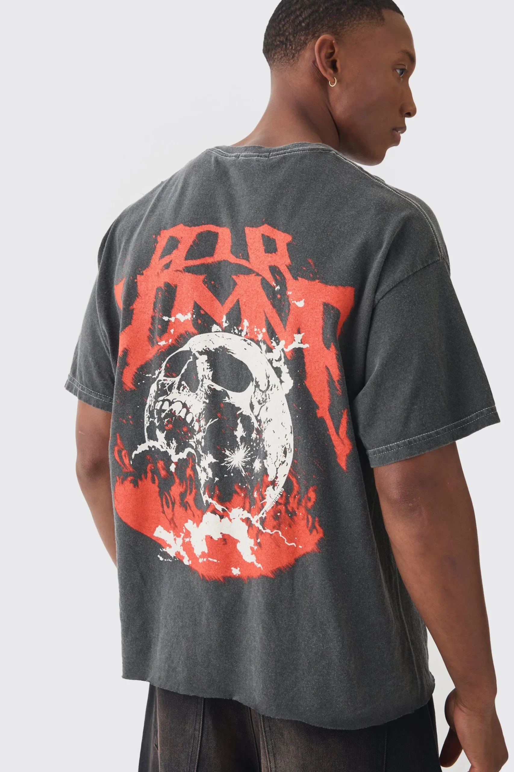 Oversized Boxy Homme Skull Print Wash T-shirt | BoohooMAN UK