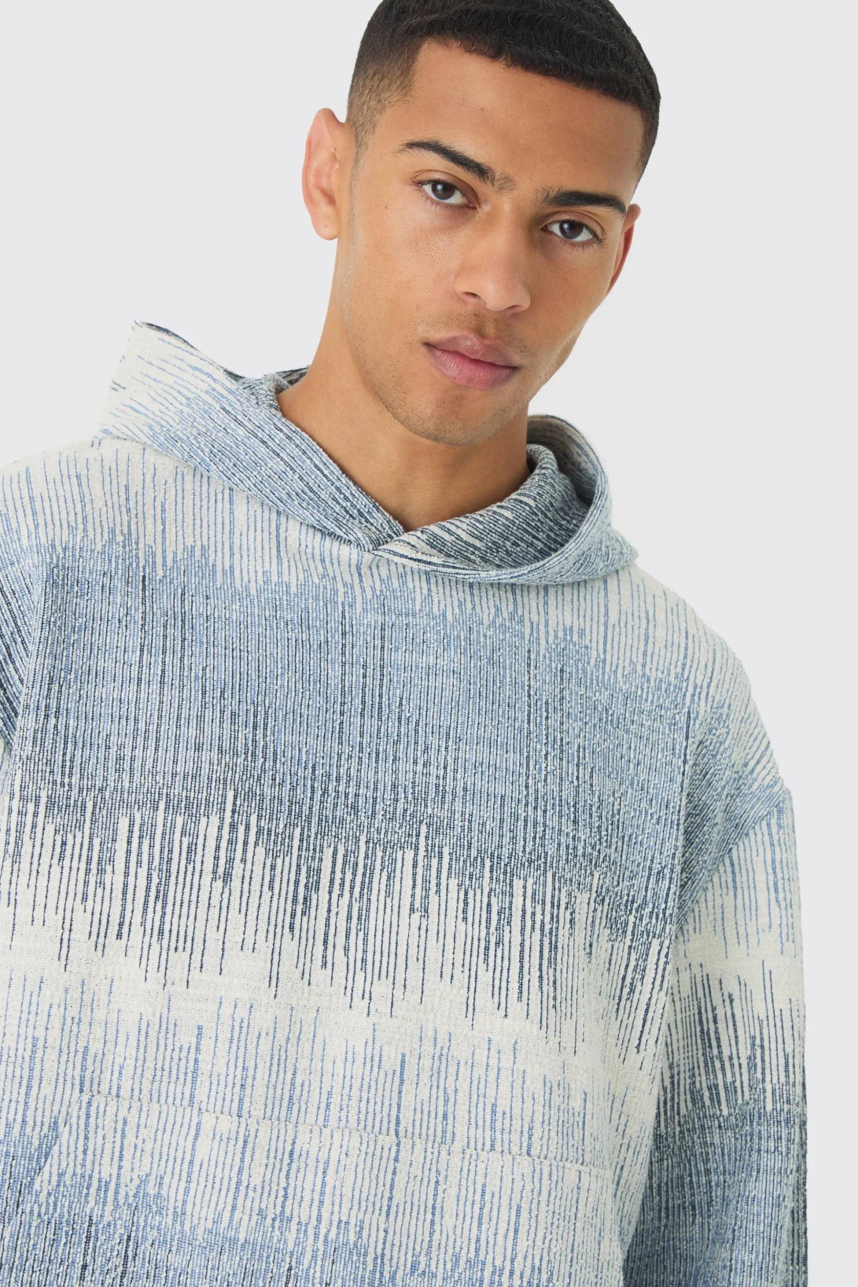 Oversized Boxy Jacquard Hoodie | BoohooMAN UK