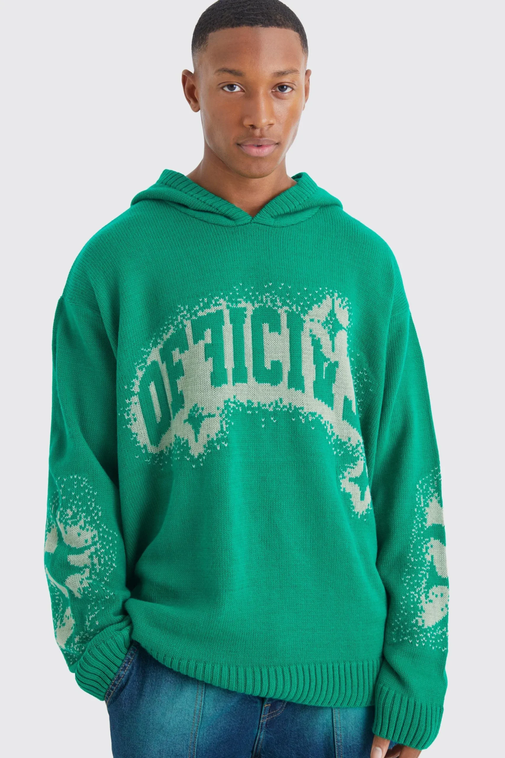 Oversized Boxy Jacquard Knit Jumper | BoohooMAN UK